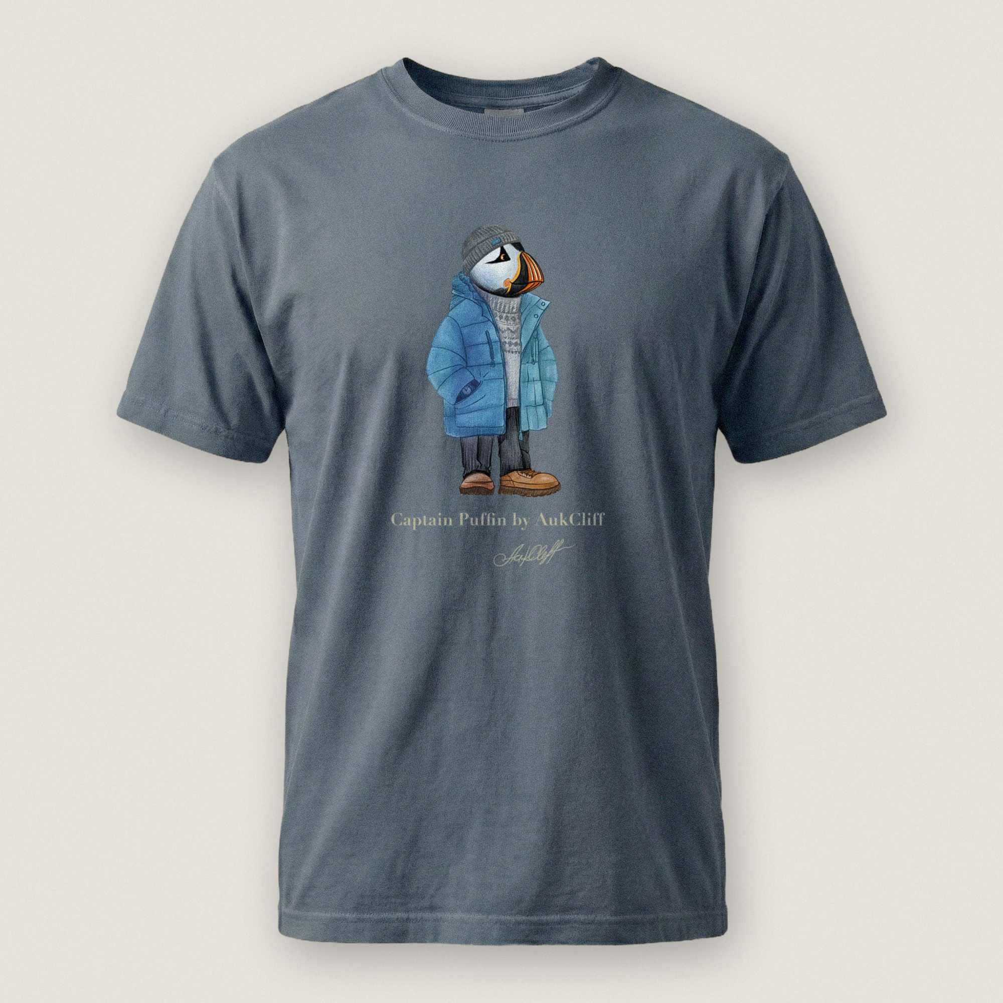 AukCliff® Captain Puffin T-shirt Blue Jean / S Captain Puffin “Nordic Wayfarer” Comfort Colors T-Shirt