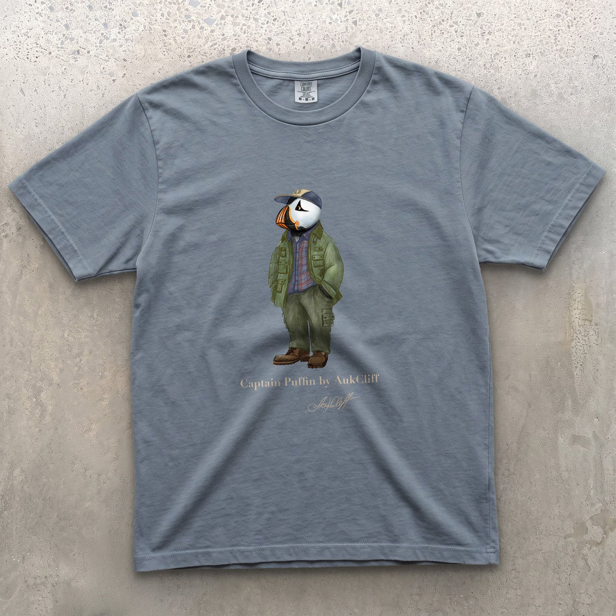 AukCliff® Captain Puffin T-shirt Blue Jean / S Captain Puffin “Pacific Northwest Trailkeeper” Comfort Colors T-Shirt