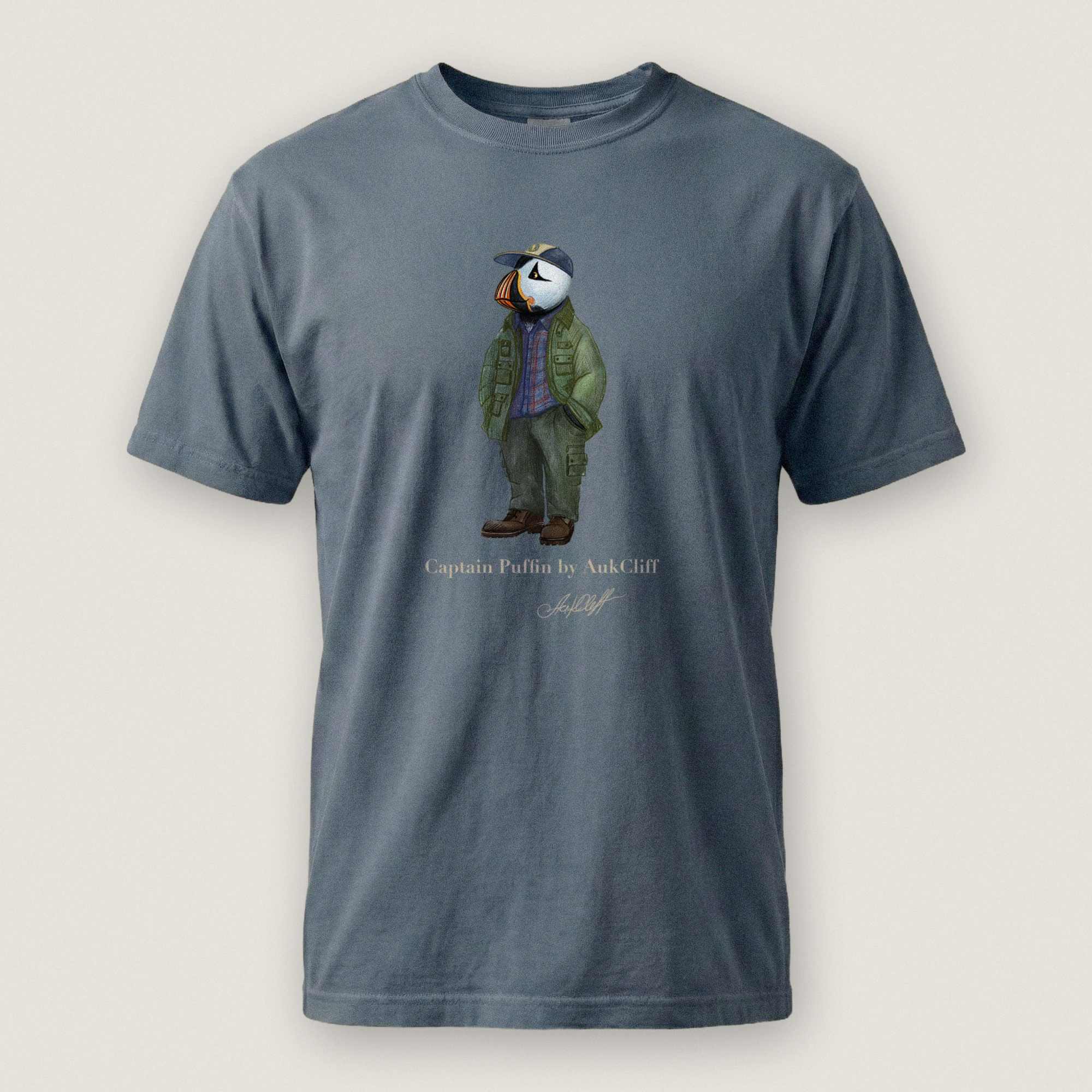 AukCliff® Captain Puffin T-shirt Blue Jean / S Captain Puffin “Pacific Northwest Trailkeeper” Comfort Colors T-Shirt