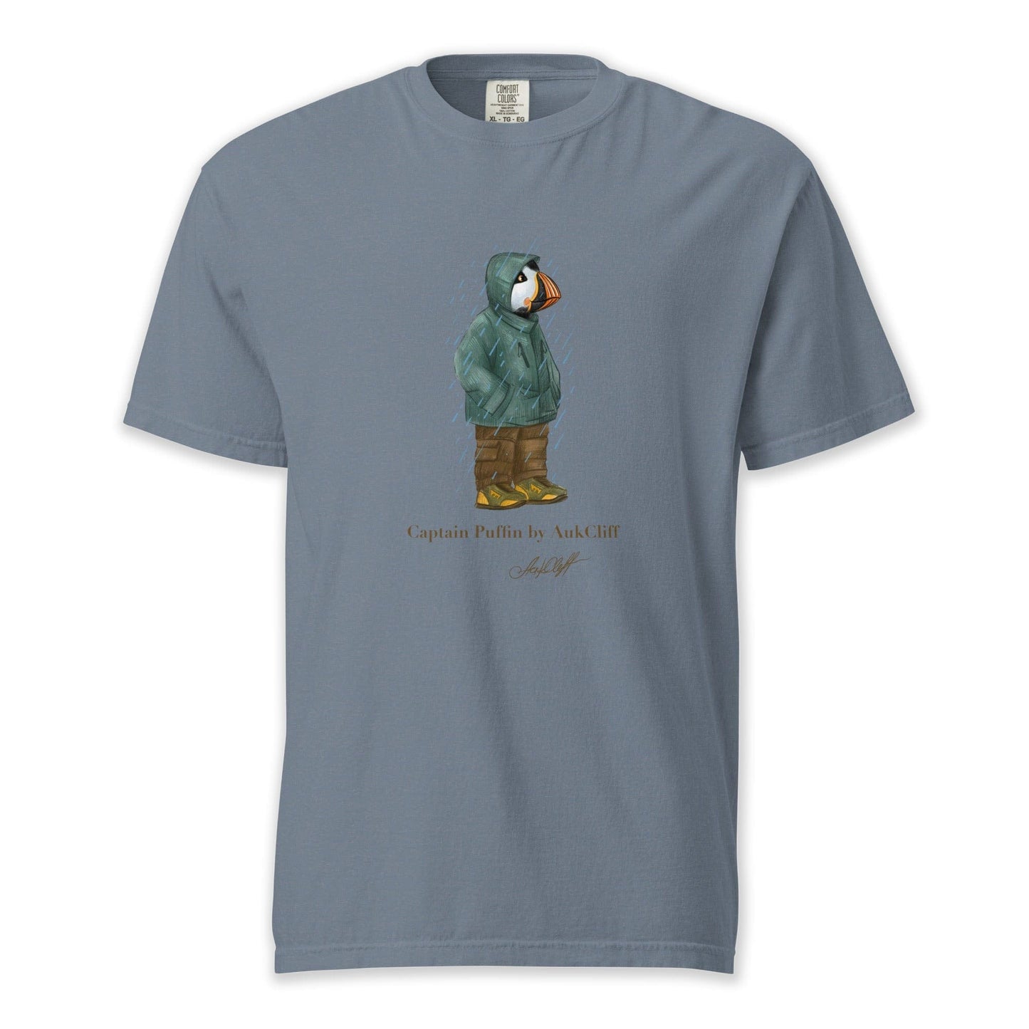 AukCliff Captain Puffin T-shirt Blue Jean / S Captain Puffin™ “Rainy Day Rambler” Comfort Colors T-Shirt