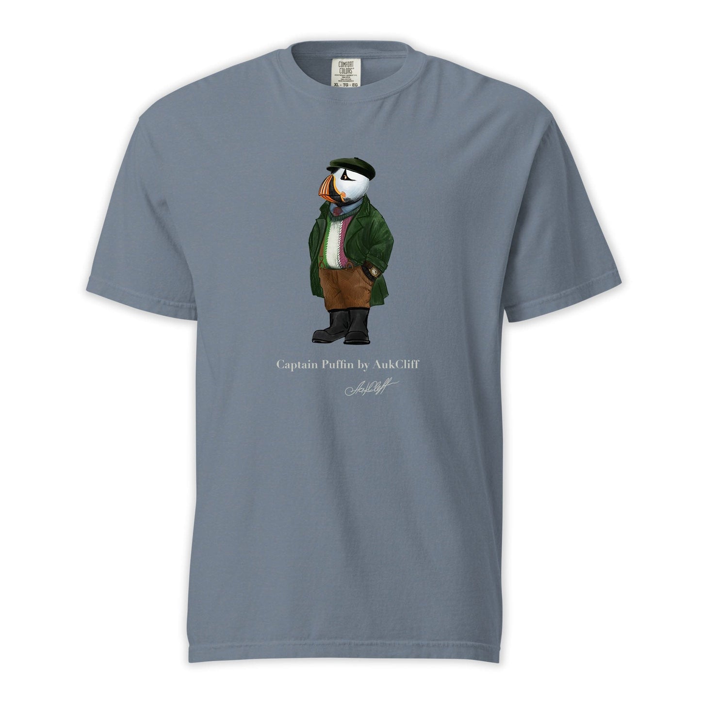 AukCliff® Captain Puffin T-shirt Blue Jean / S Captain Puffin™ Republic of Newfoundland Comfort Colors T-Shirt