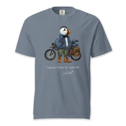 AukCliff Captain Puffin T-shirt Blue Jean / S Captain Puffin™ “The Adventure Motorcyclist” Comfort Colors T-Shirt