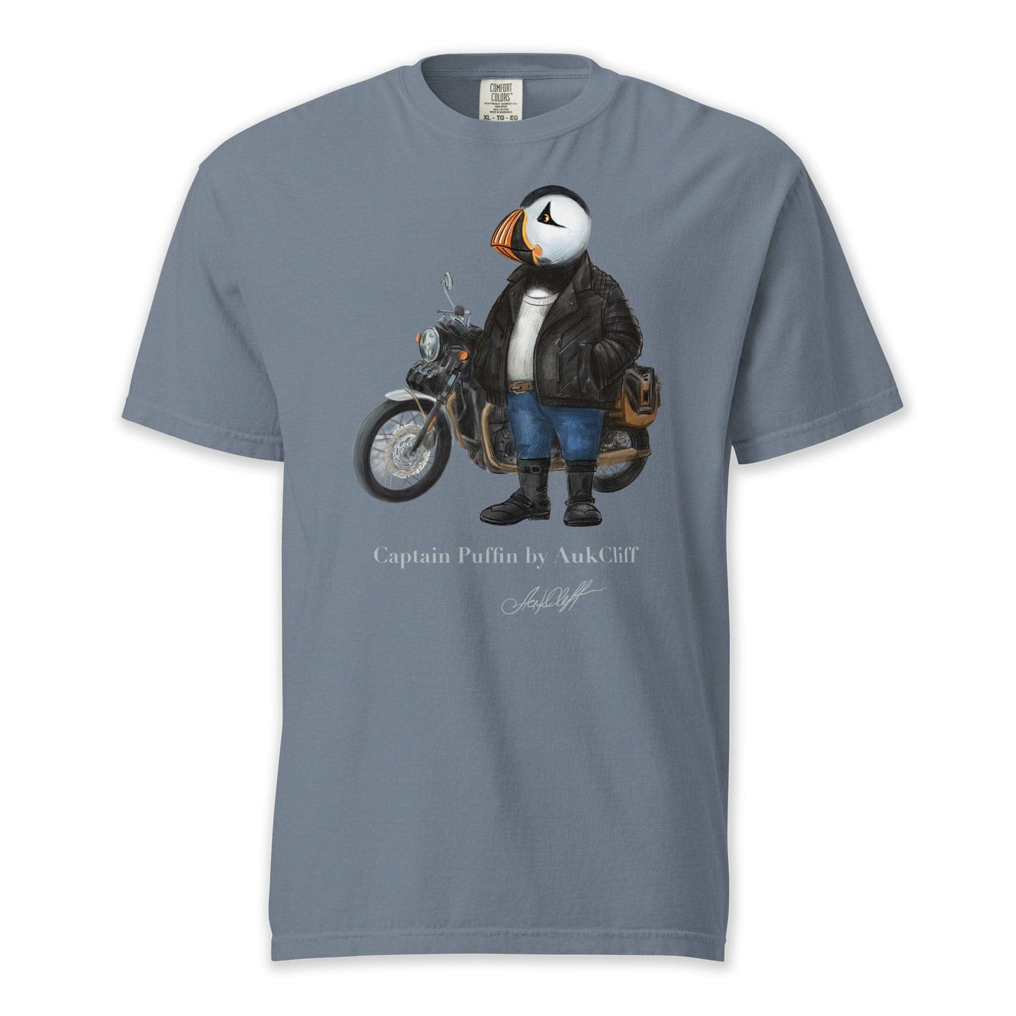 AukCliff Captain Puffin T-shirt Blue Jean / S Captain Puffin™ “The Café Racer” Comfort Colors T-Shirt