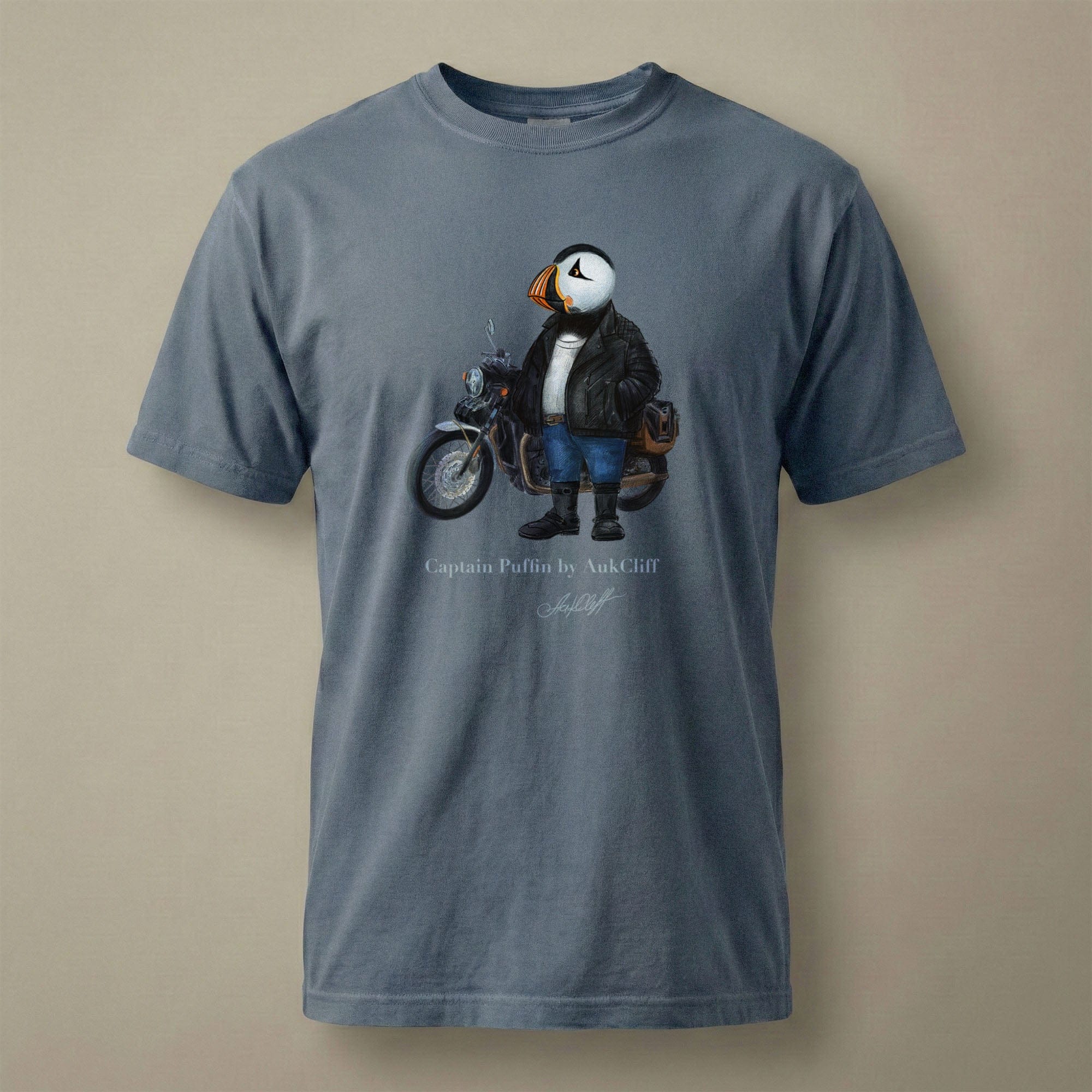 AukCliff Captain Puffin T-shirt Blue Jean / S Captain Puffin™ “The Café Racer” Comfort Colors T-Shirt