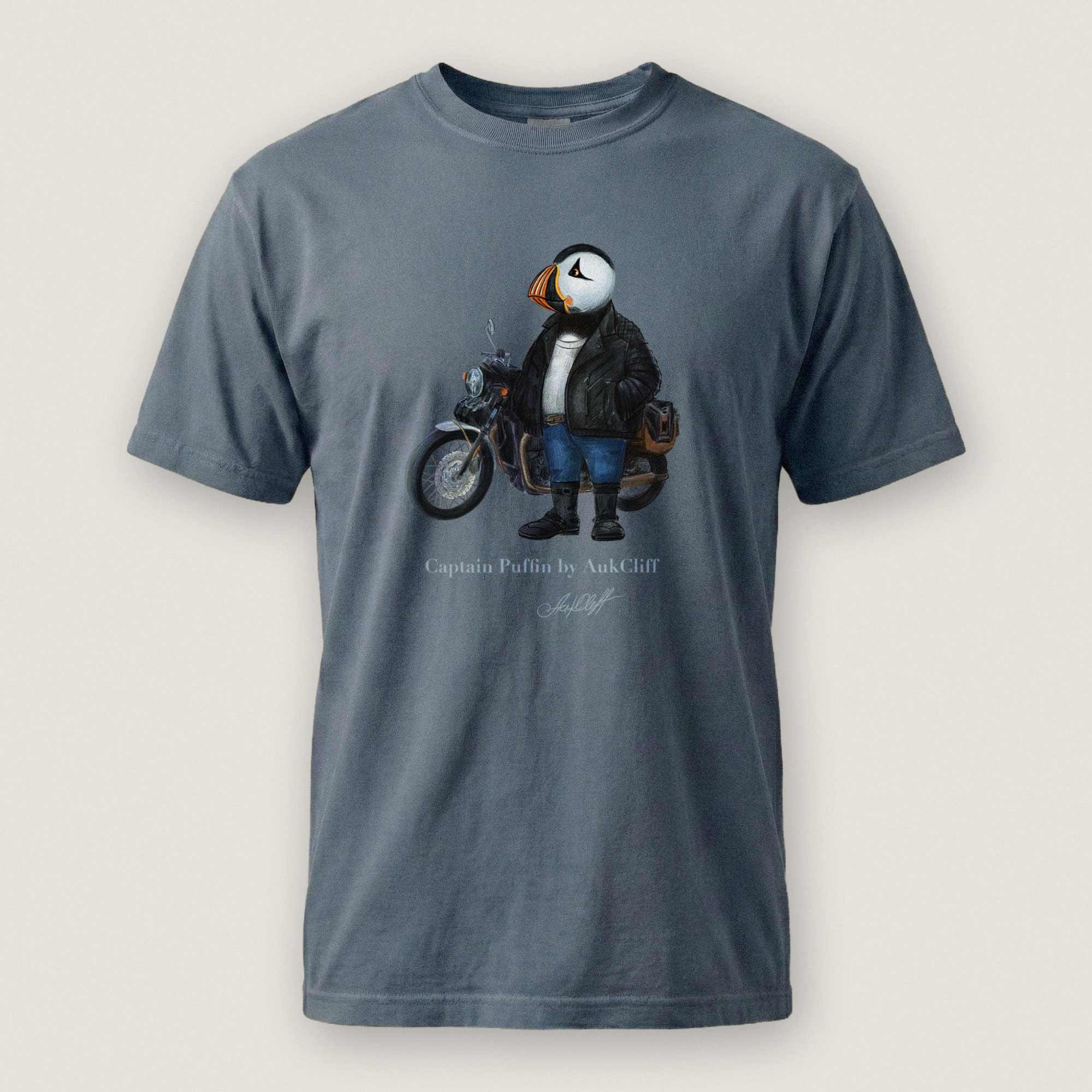 AukCliff Captain Puffin T-shirt Blue Jean / S Captain Puffin™ “The Café Racer” Comfort Colors T-Shirt