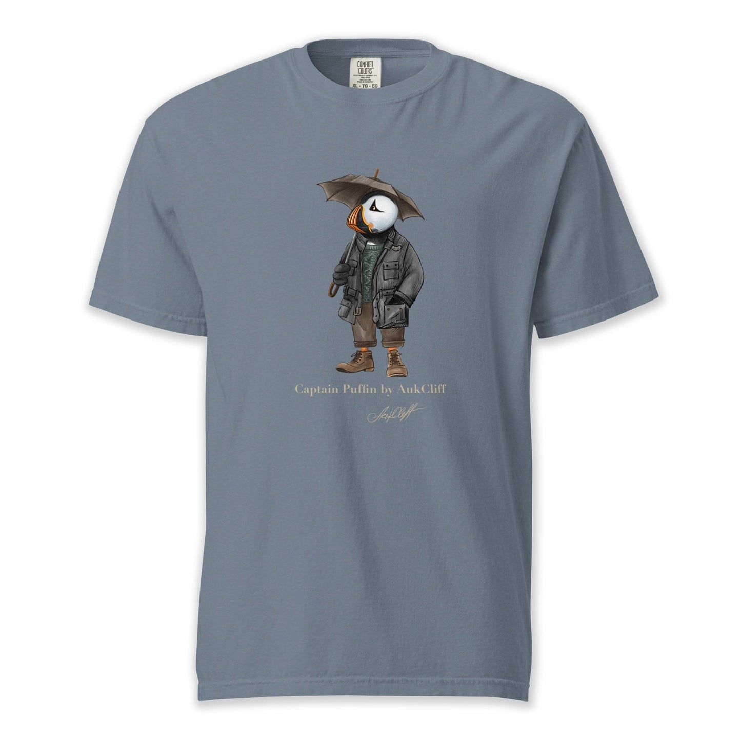AukCliff® Captain Puffin T-shirt Blue Jean / S Captain Puffin™ “Waxed Trail Rover” Comfort Colors T-Shirt