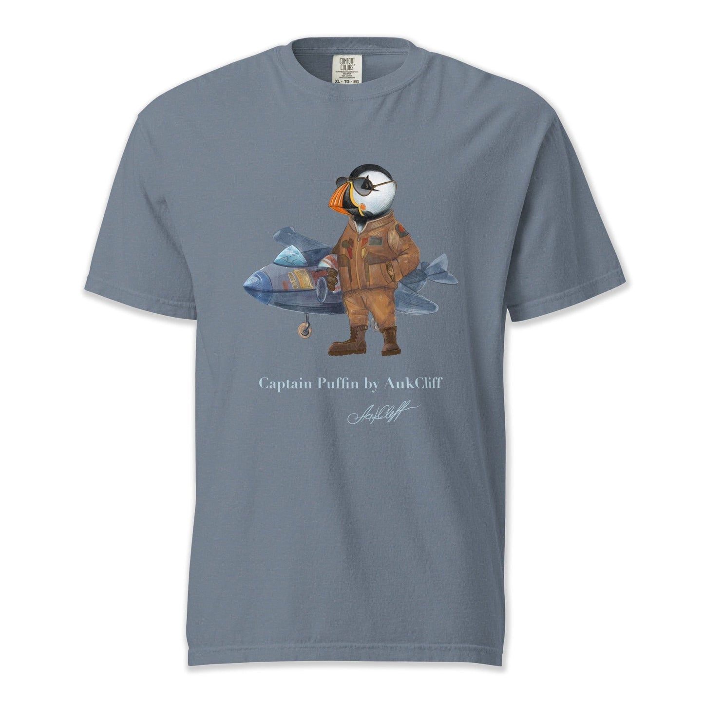 AukCliff Captain Puffin T-shirt Blue Jean / S Comfort Colors™ Captain Puffin Jet Pilot T-Shirt