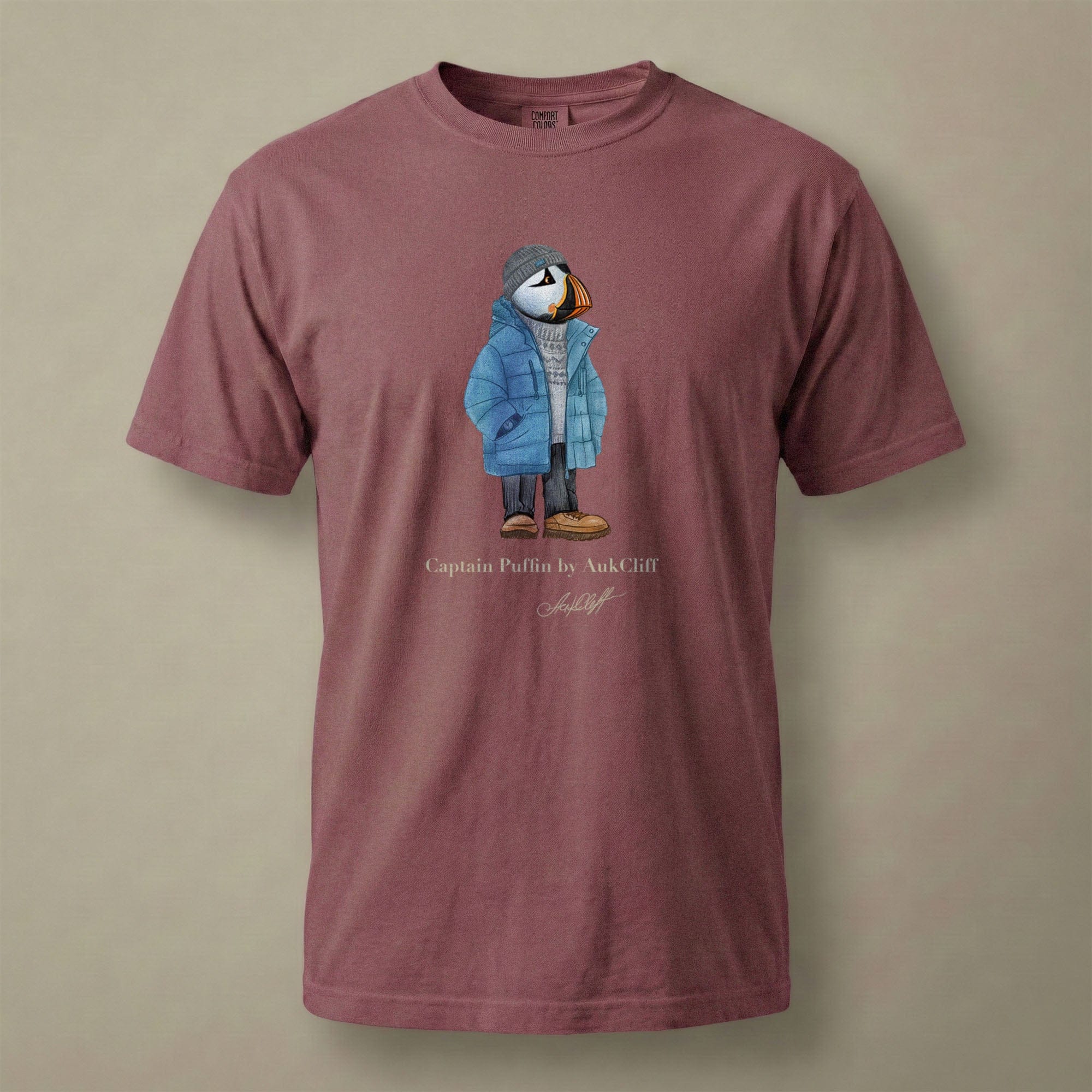 AukCliff® Captain Puffin T-shirt Brick / S Captain Puffin “Nordic Wayfarer” Comfort Colors T-Shirt