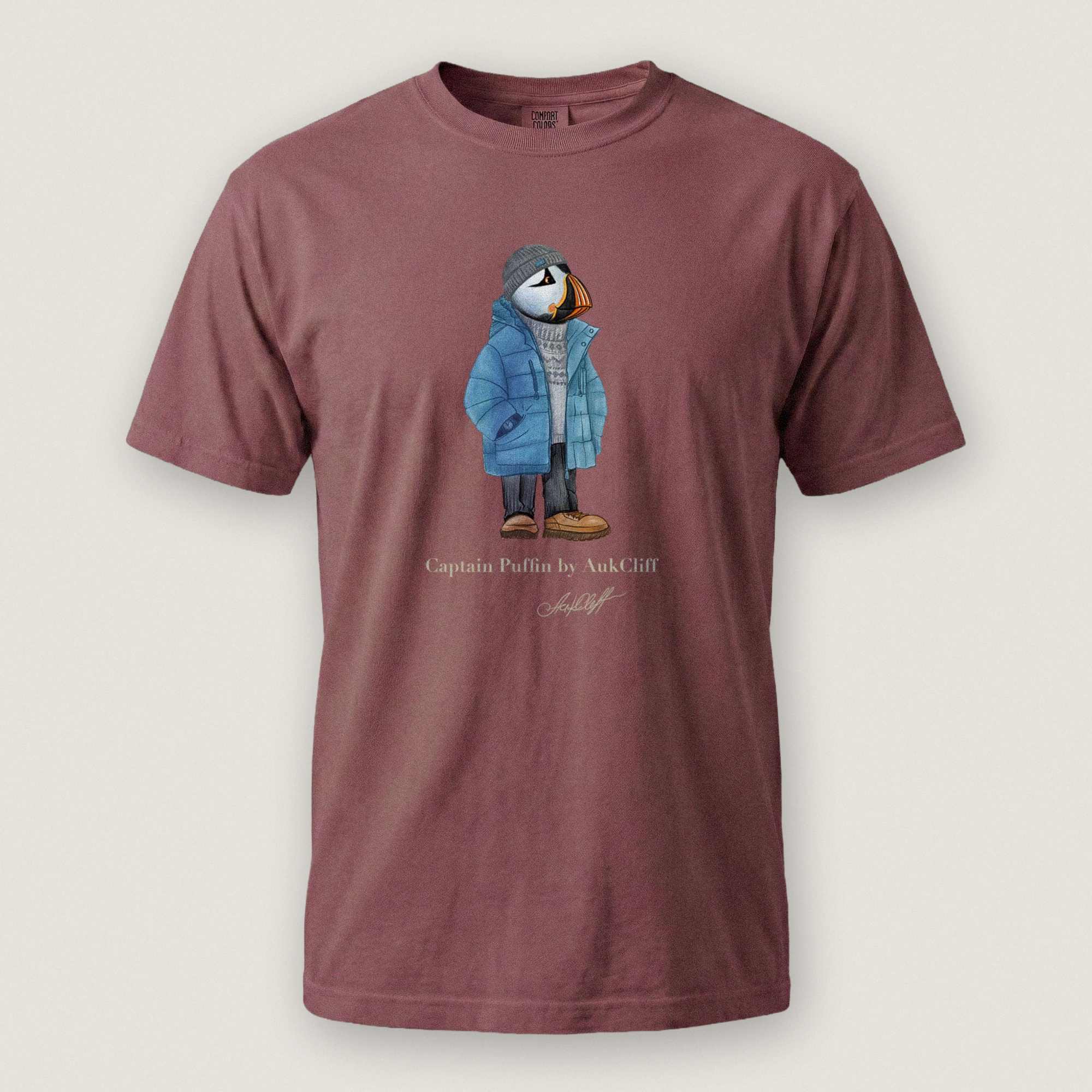 AukCliff® Captain Puffin T-shirt Brick / S Captain Puffin “Nordic Wayfarer” Comfort Colors T-Shirt