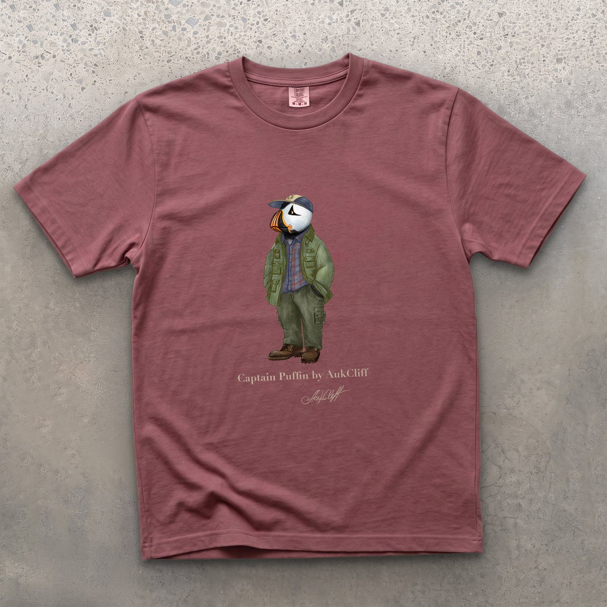 AukCliff® Captain Puffin T-shirt Brick / S Captain Puffin “Pacific Northwest Trailkeeper” Comfort Colors T-Shirt