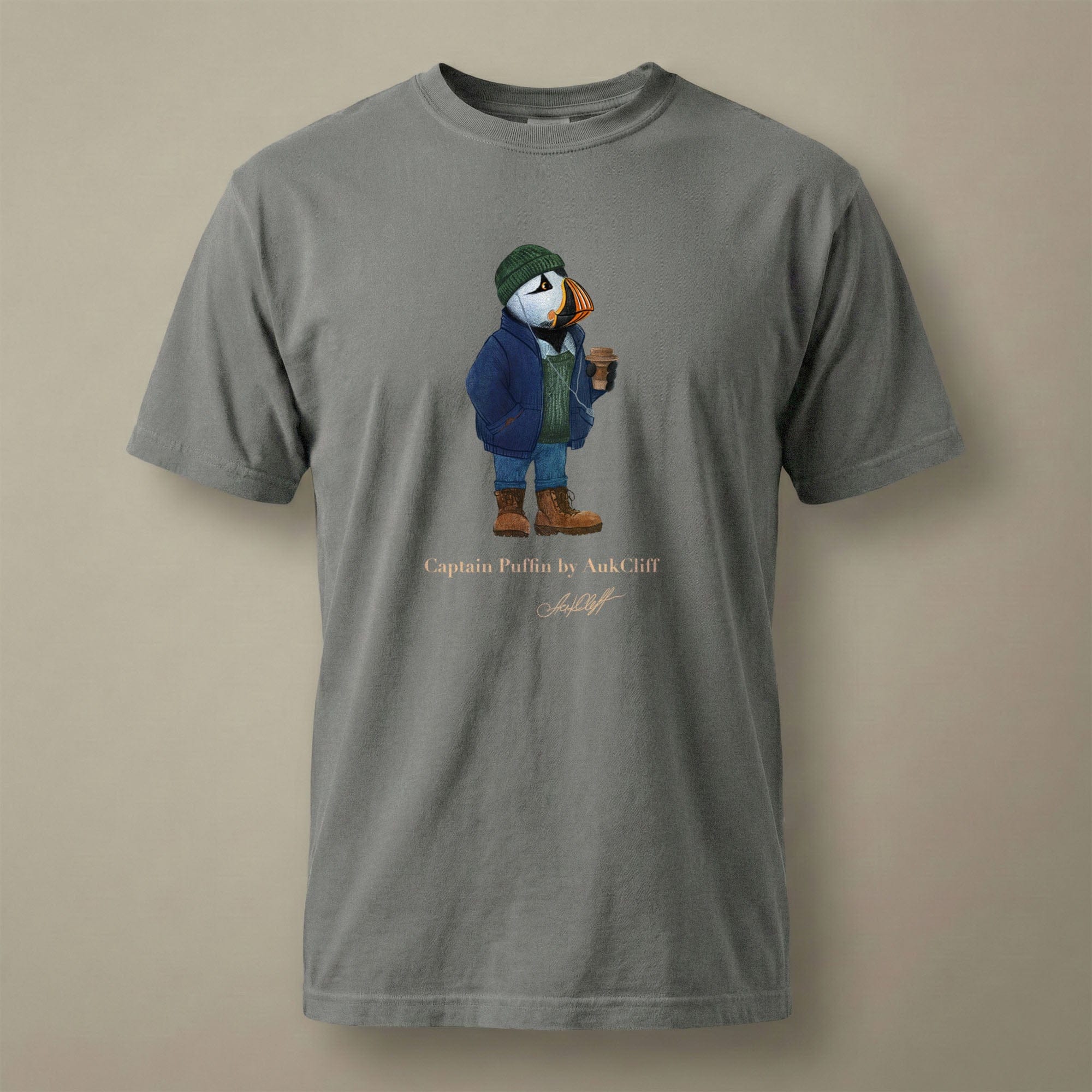 AukCliff Captain Puffin T-shirt Grey / S Captain Puffin™ Coffeehouse Comfort Colors T-Shirt