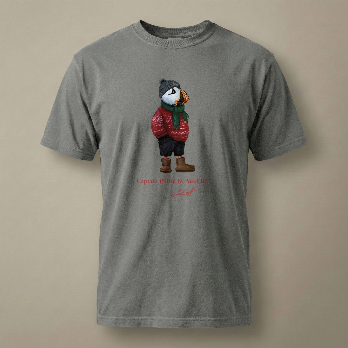 AukCliff Captain Puffin T-shirt Grey / S Captain Puffin™ “Festive Puffin” Comfort Colors T-Shirt