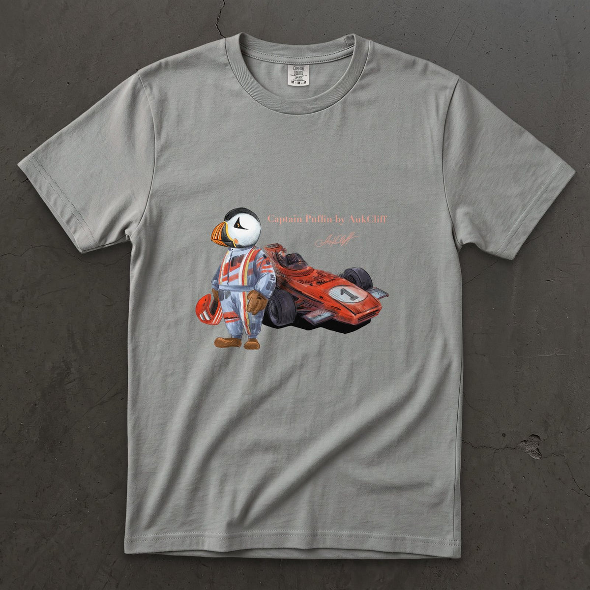 AukCliff Captain Puffin T-shirt Grey / S Captain Puffin™ Formula Racer Comfort Colors T-Shirt