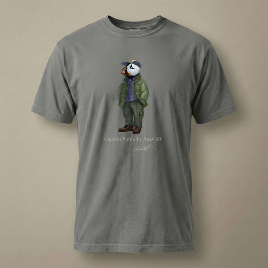 AukCliff® Captain Puffin T-shirt Grey / S Captain Puffin “Pacific Northwest Trailkeeper” Comfort Colors T-Shirt