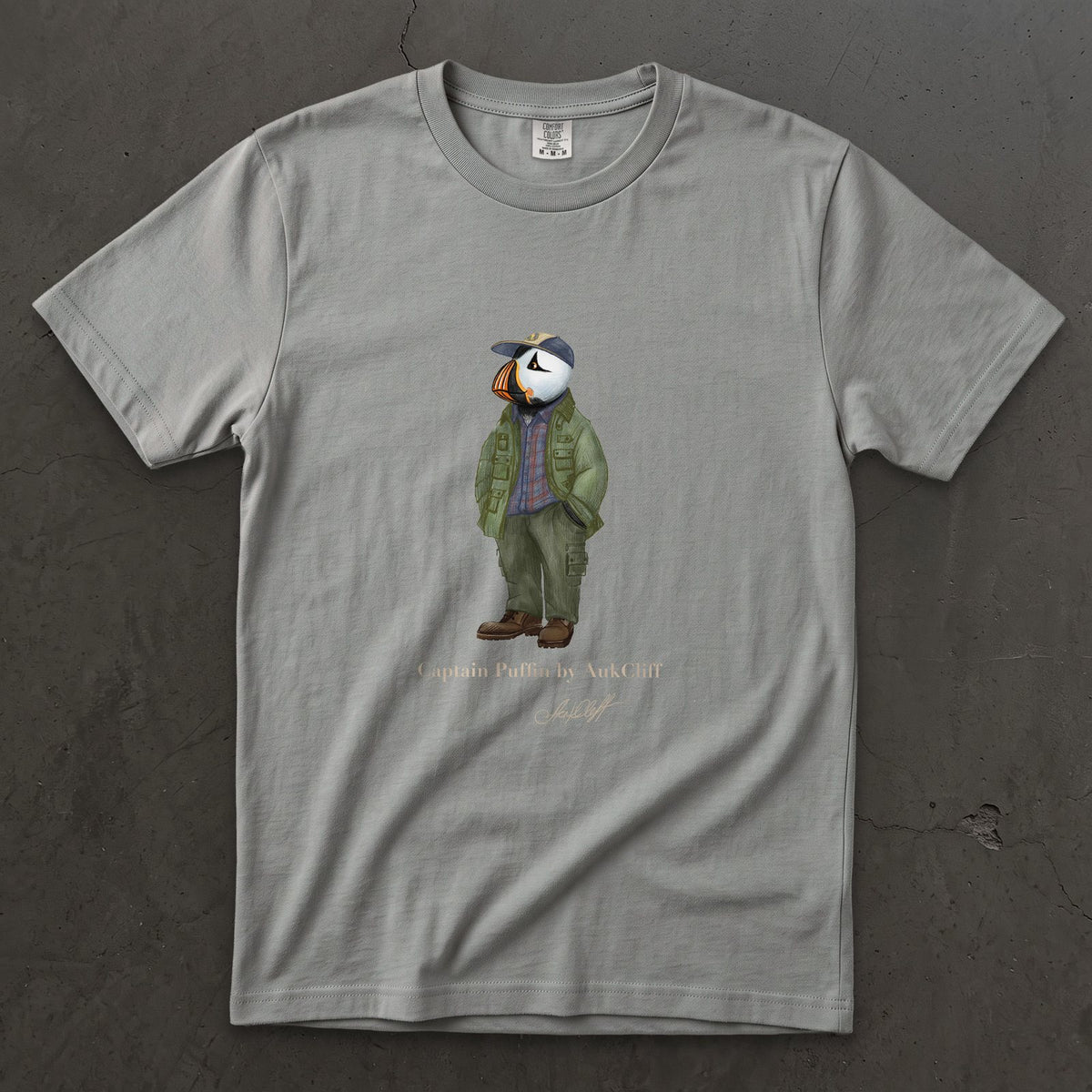 AukCliff® Captain Puffin T-shirt Grey / S Captain Puffin “Pacific Northwest Trailkeeper” Comfort Colors T-Shirt