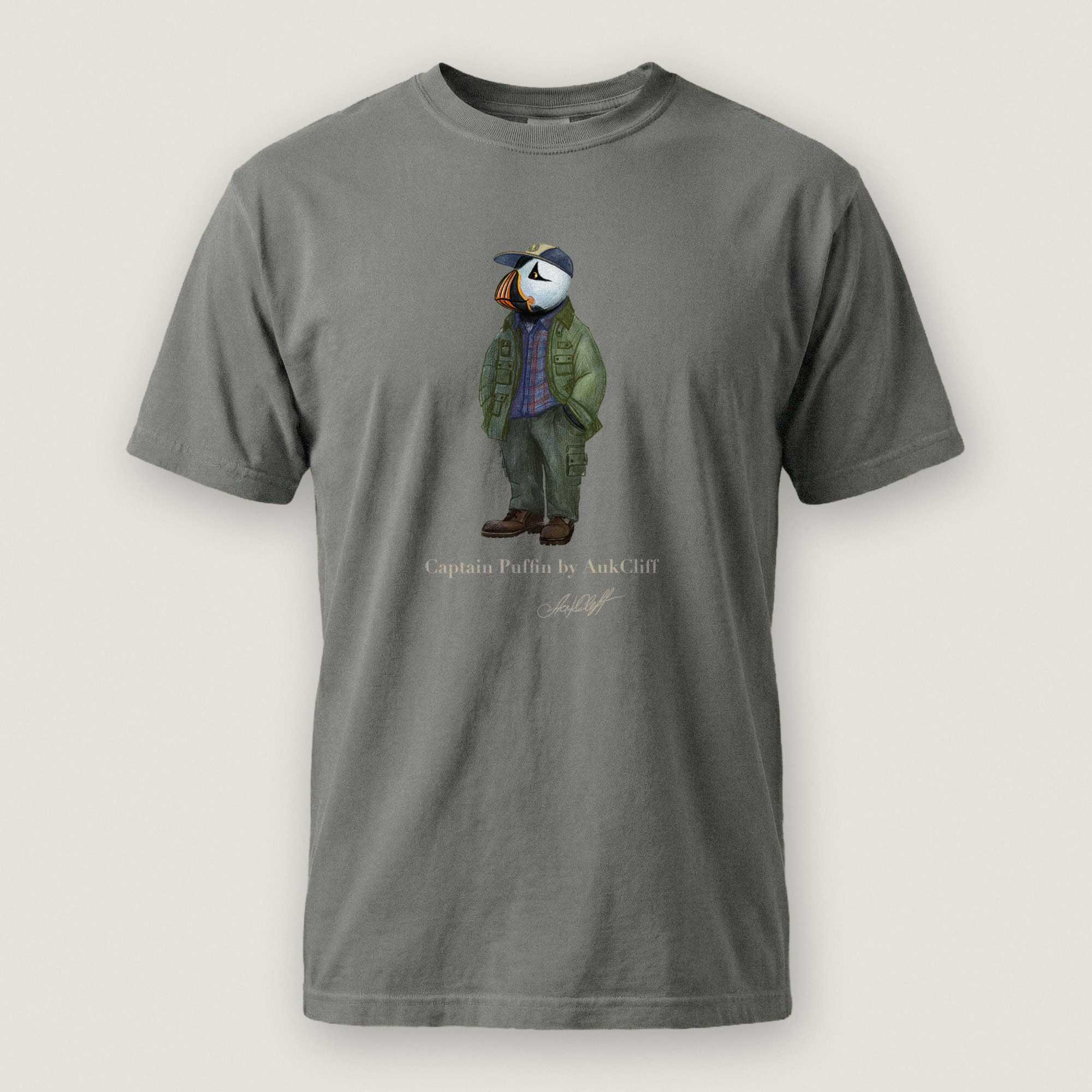AukCliff® Captain Puffin T-shirt Grey / S Captain Puffin “Pacific Northwest Trailkeeper” Comfort Colors T-Shirt