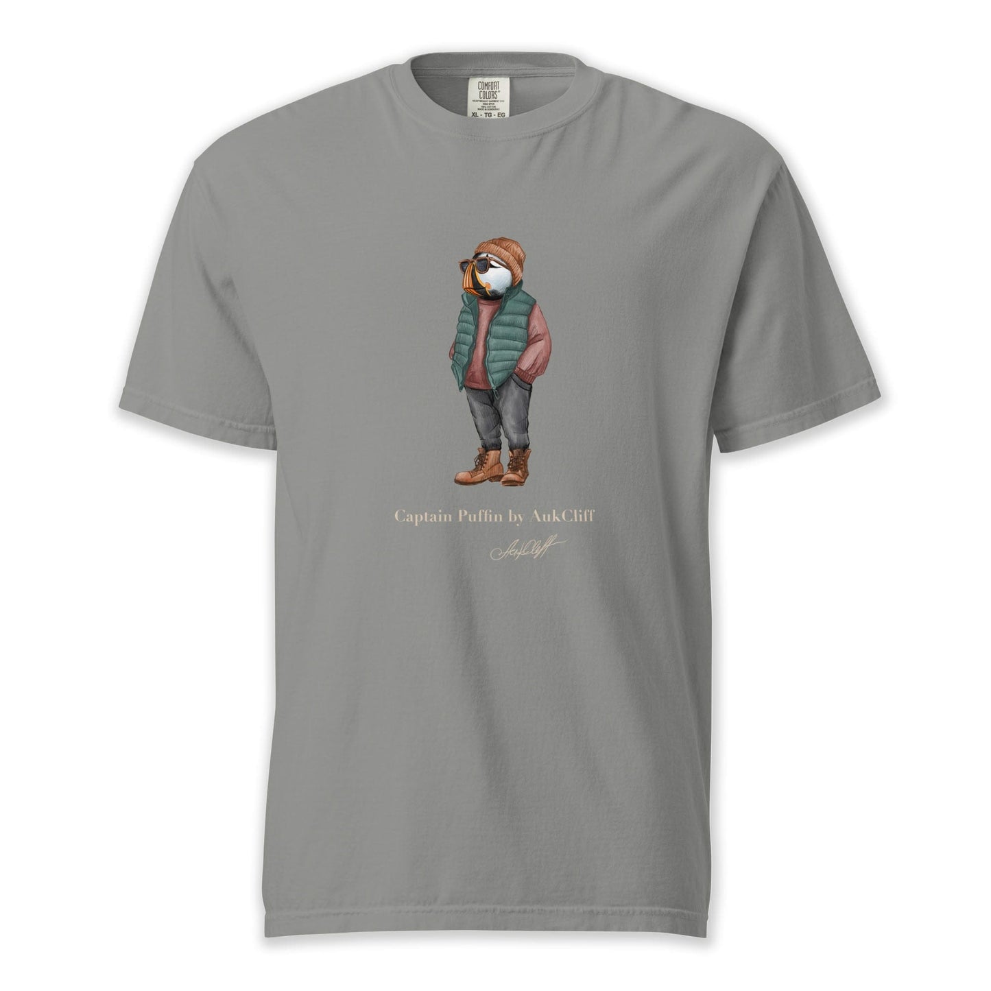AukCliff® Captain Puffin T-shirt Grey / S Captain Puffin™ “Puffer Vest Nomad” Comfort Colors T-Shirt