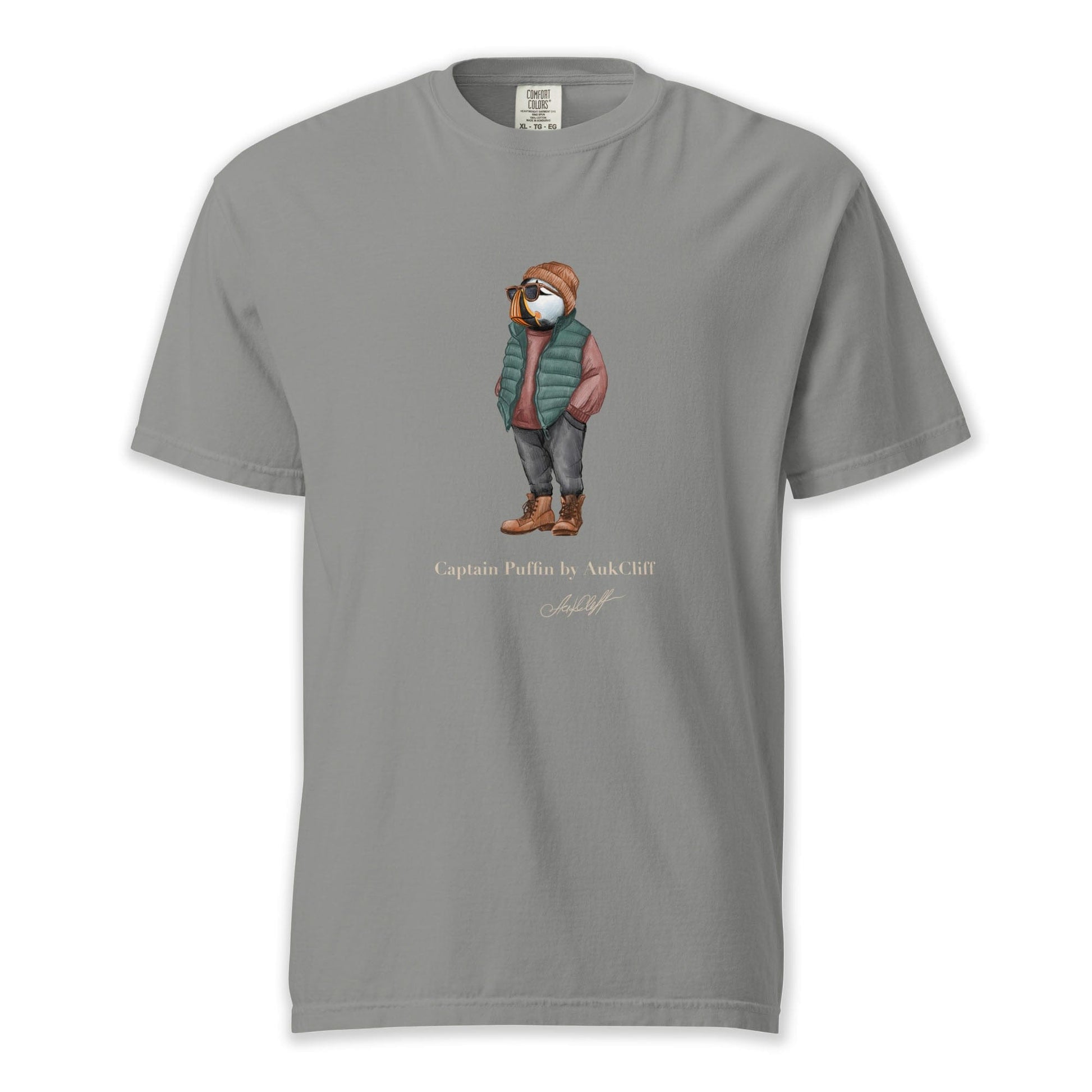 AukCliff® Captain Puffin T-shirt Grey / S Captain Puffin™ “Puffer Vest Nomad” Comfort Colors T-Shirt