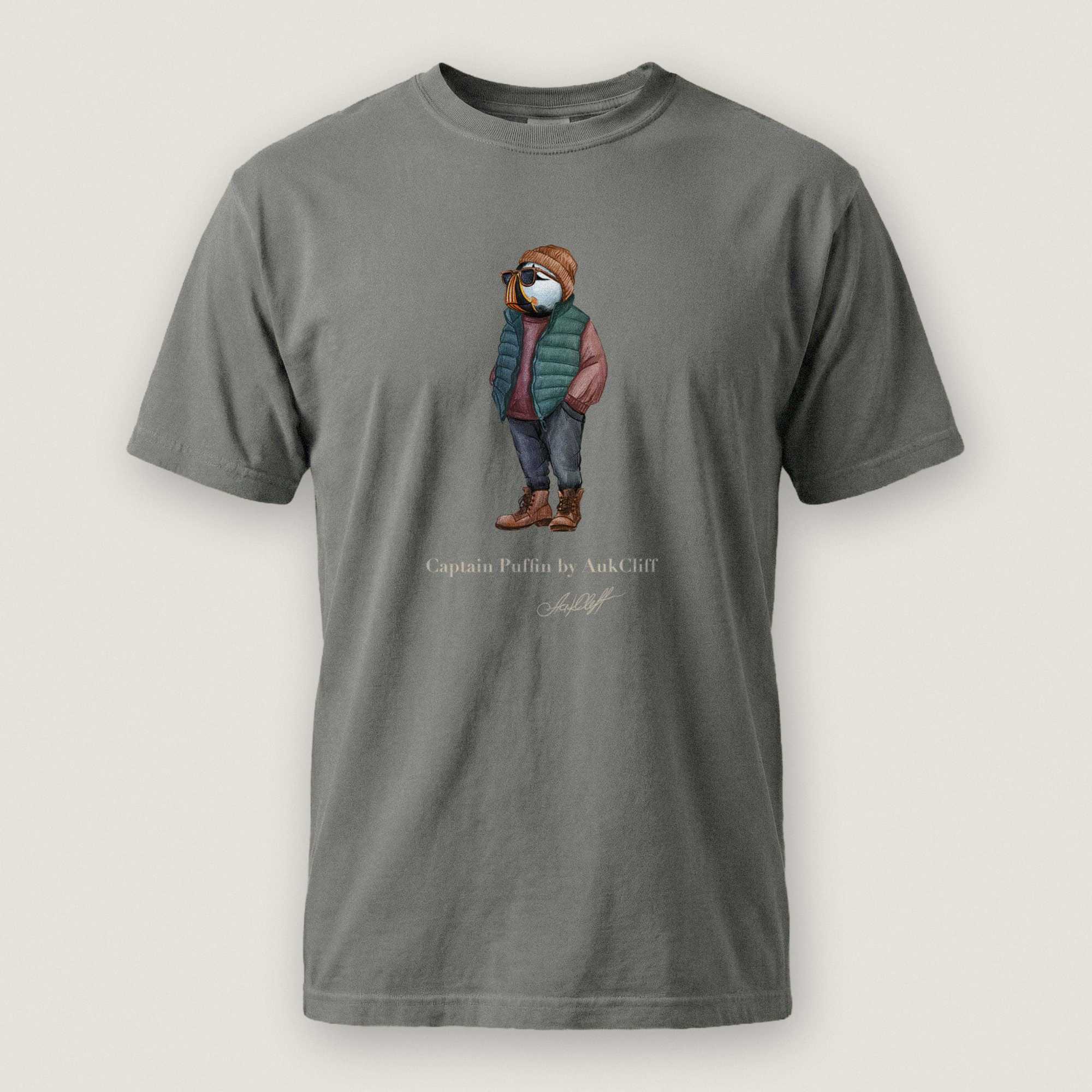 AukCliff® Captain Puffin T-shirt Grey / S Captain Puffin™ “Puffer Vest Nomad” Comfort Colors T-Shirt