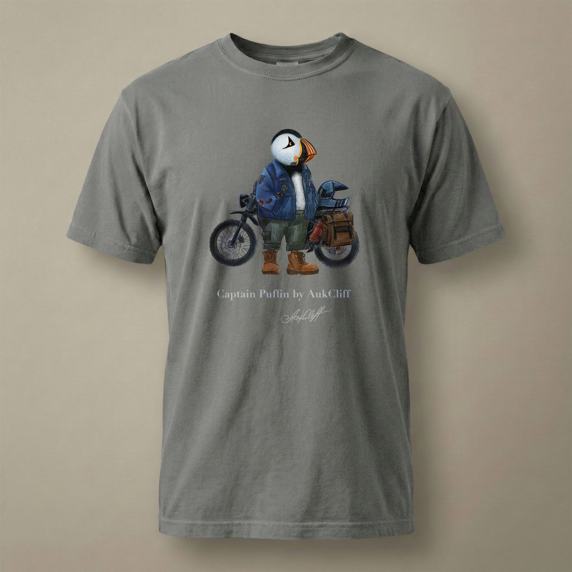 AukCliff Captain Puffin T-shirt Grey / S Captain Puffin™ “The Adventure Motorcyclist” Comfort Colors T-Shirt