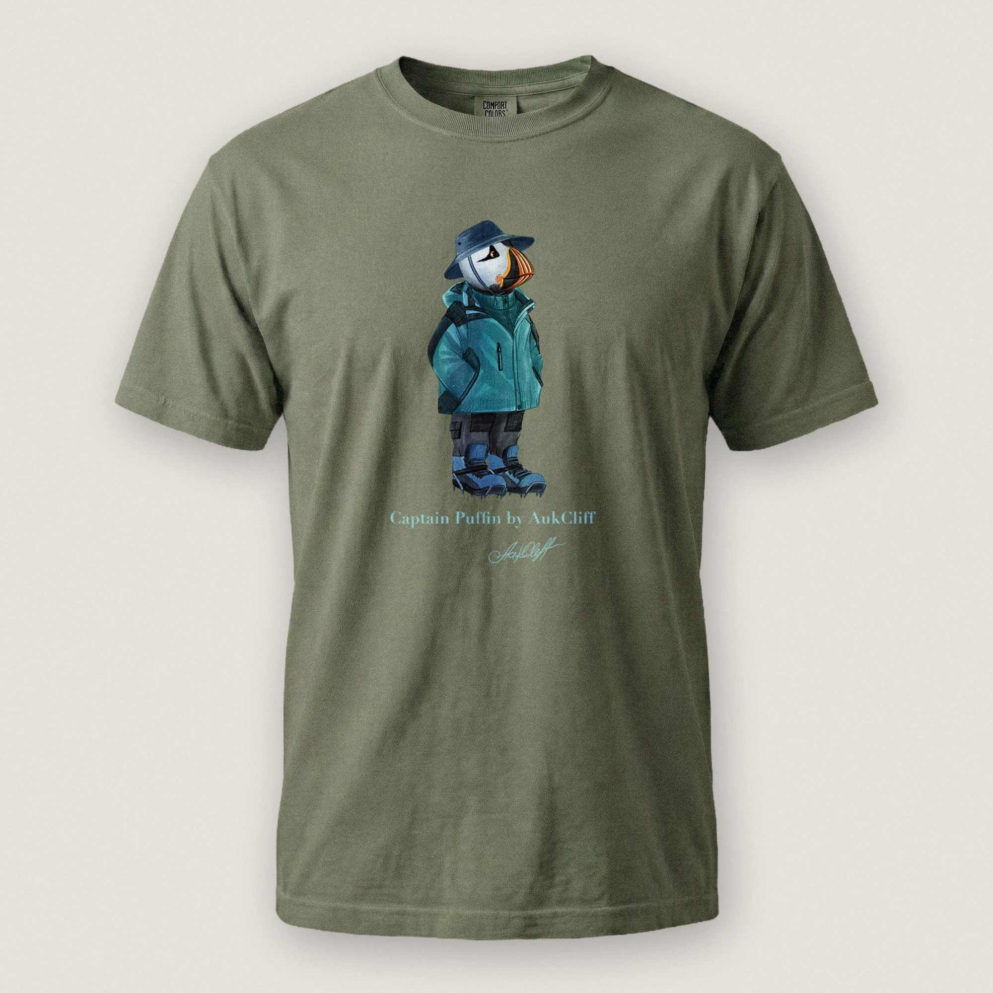 AukCliff® Captain Puffin T-shirt Moss / S Captain Puffin “Alpine Wayfarer” Comfort Colors T-Shirt