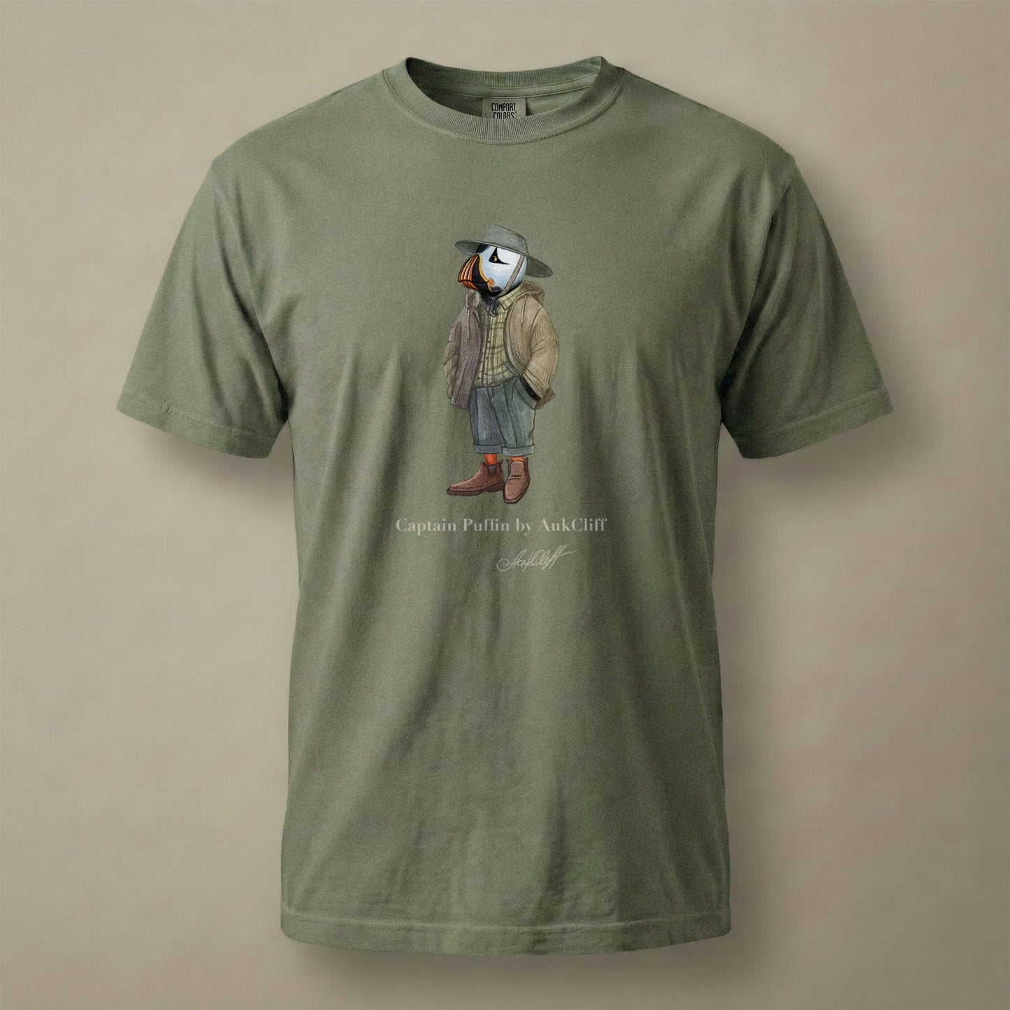 AukCliff® Captain Puffin T-shirt Moss / S Captain Puffin “Australian Bush Walker” Comfort Colors T-Shirt