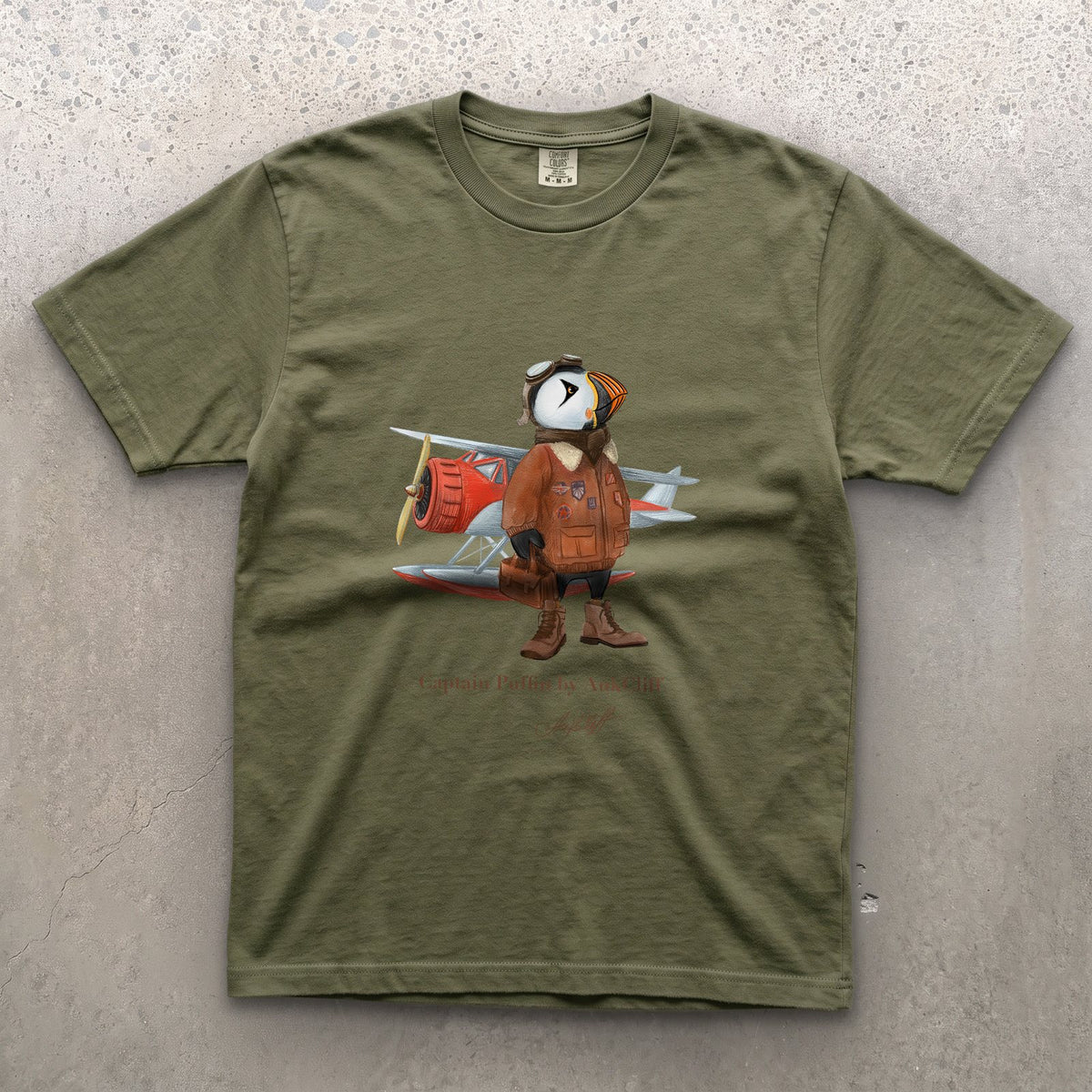 AukCliff Captain Puffin T-shirt Moss / S Captain Puffin™ Bush Pilot Comfort Colors T-Shirt