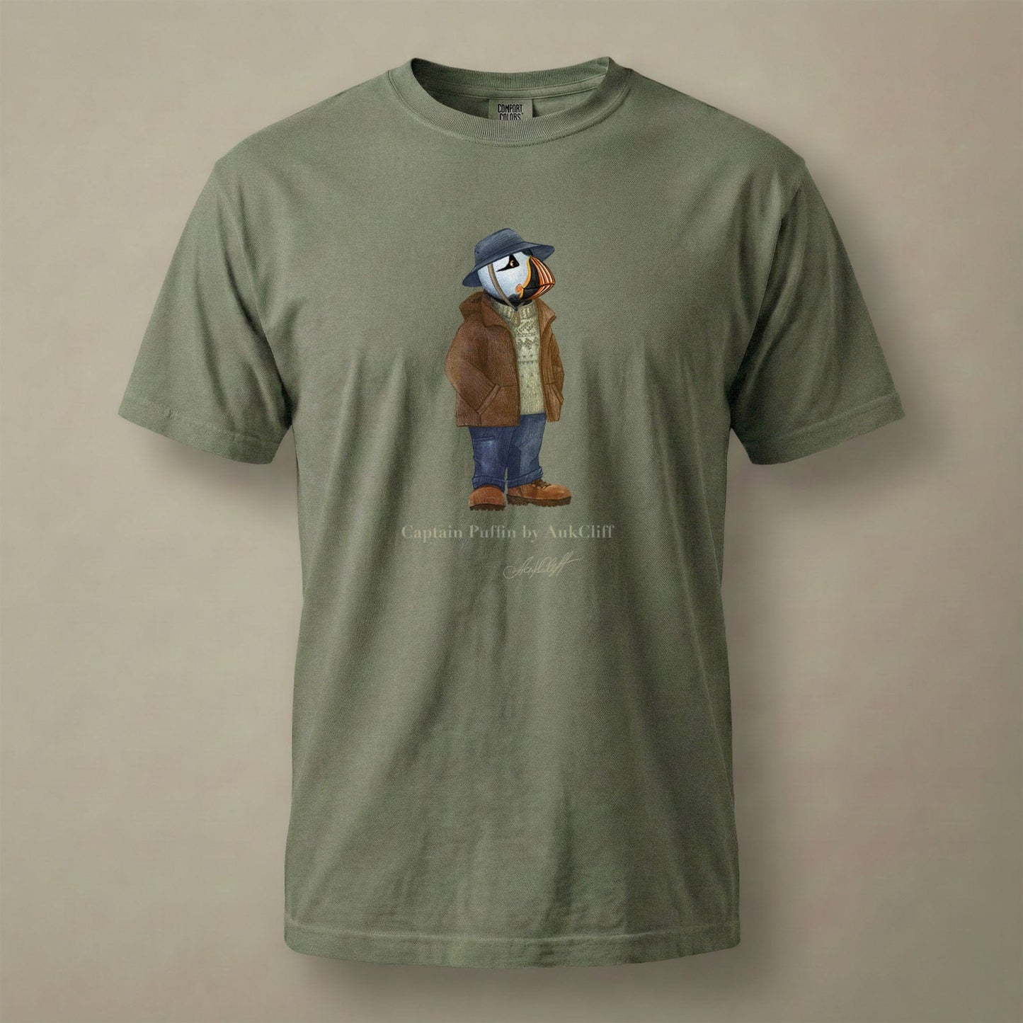 AukCliff® Captain Puffin T-shirt Moss / S Captain Puffin “Dolomites Alpine Rambler” Comfort Colors T-Shirt