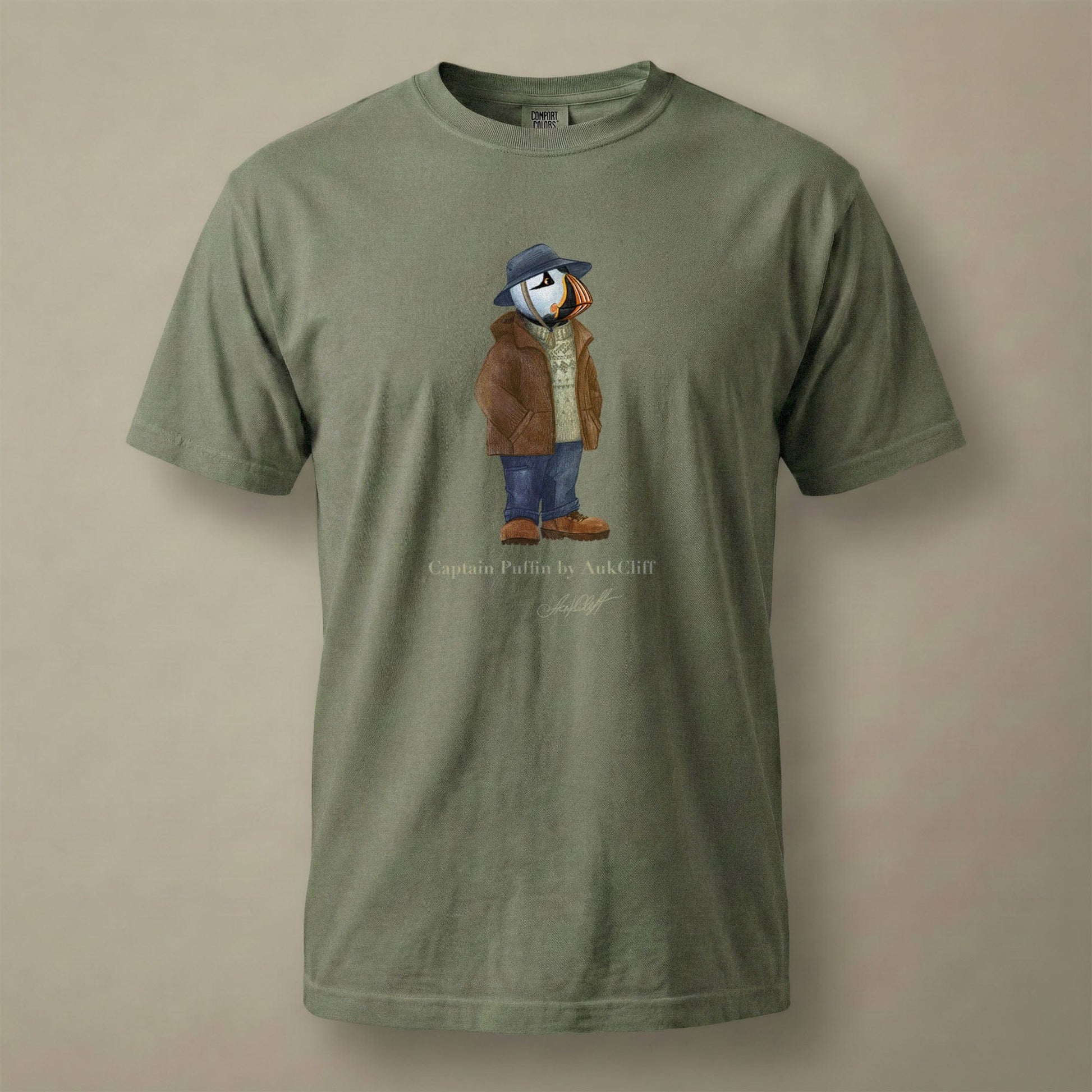 AukCliff® Captain Puffin T-shirt Moss / S Captain Puffin “Dolomites Alpine Rambler” Comfort Colors T-Shirt