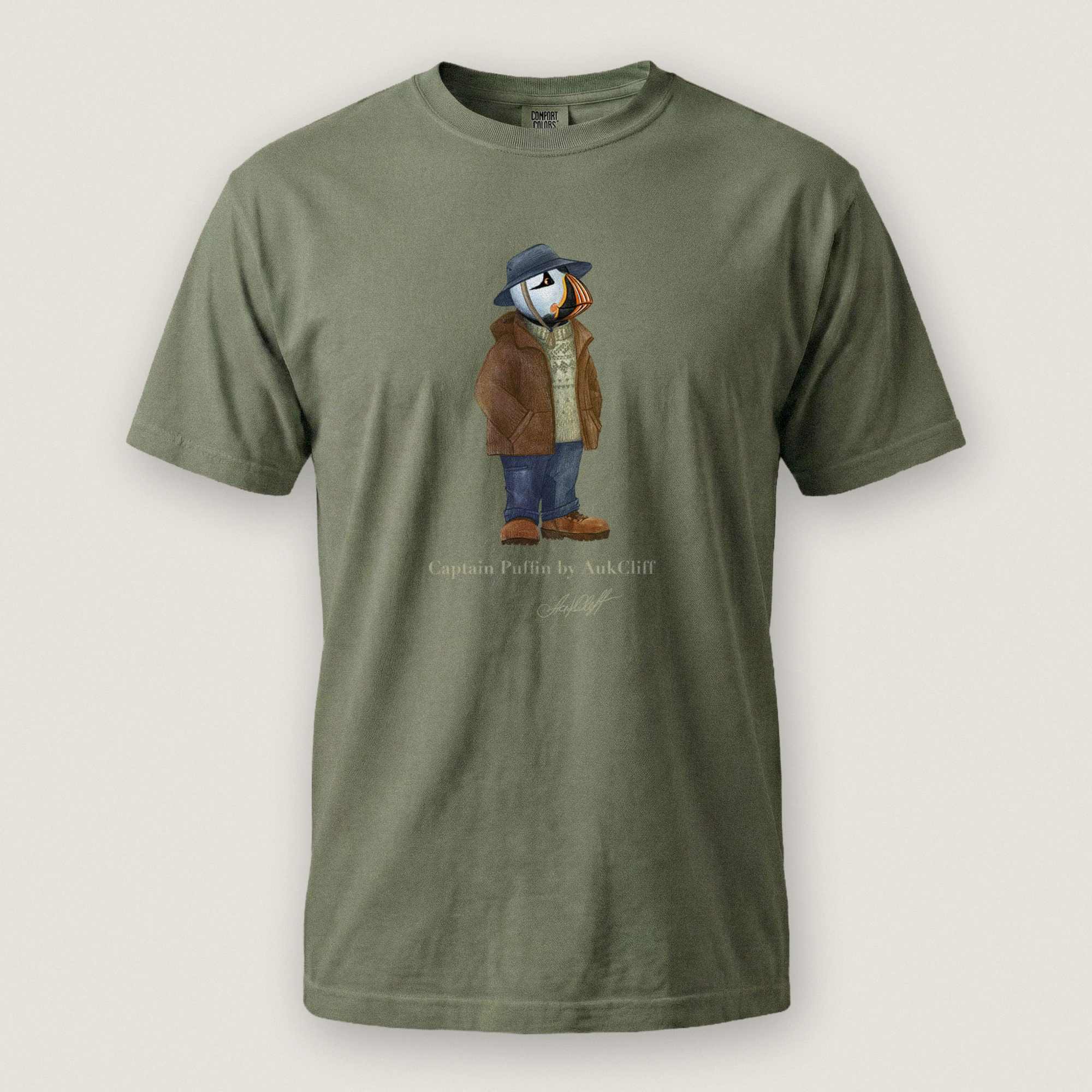 AukCliff® Captain Puffin T-shirt Moss / S Captain Puffin “Dolomites Alpine Rambler” Comfort Colors T-Shirt
