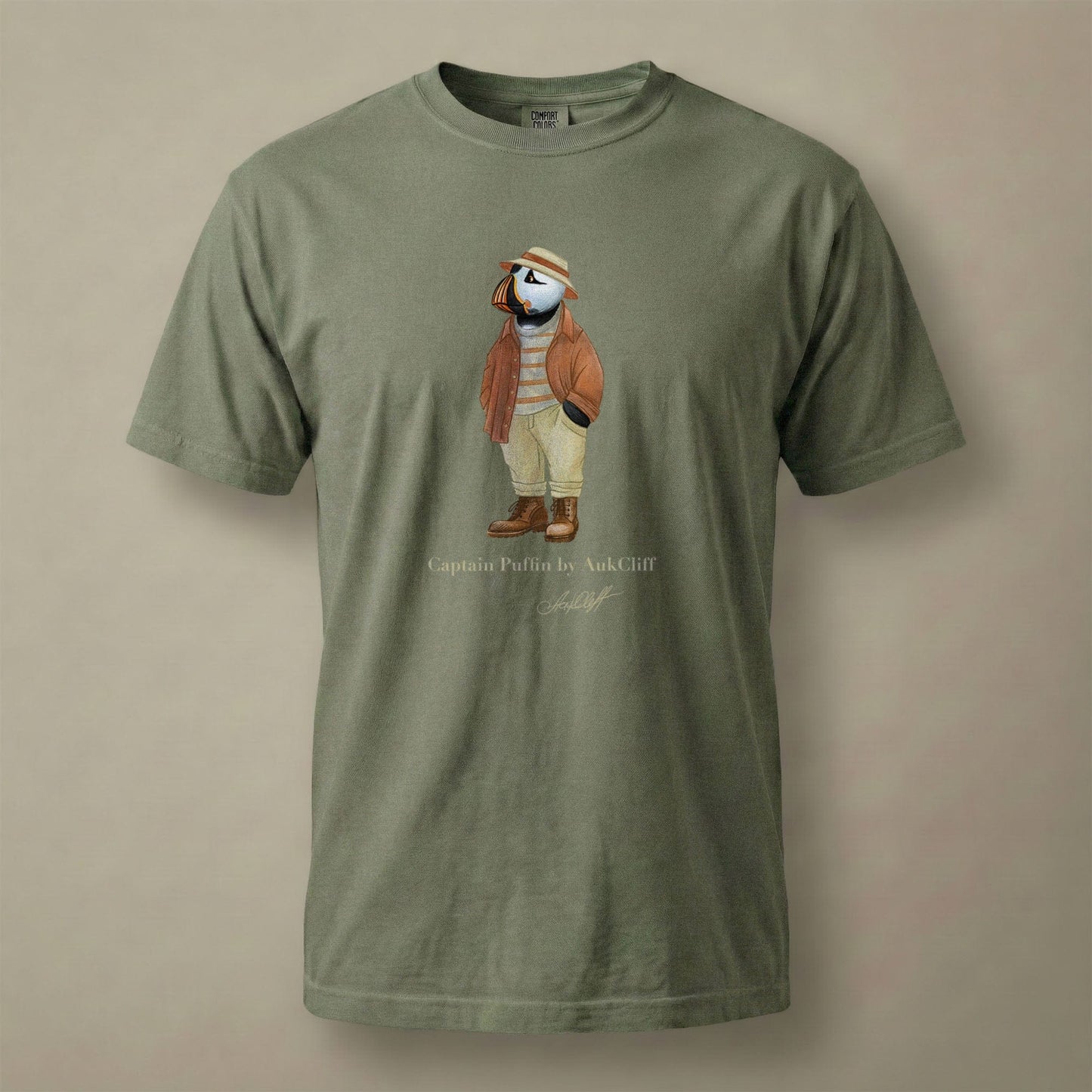 AukCliff® Captain Puffin T-shirt Moss / S Captain Puffin “Iberian Rambler” Comfort Colors T-Shirt