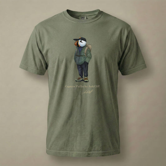 AukCliff® Captain Puffin T-shirt Moss / S Captain Puffin “Japanese Trail Walker” Comfort Colors T-Shirt