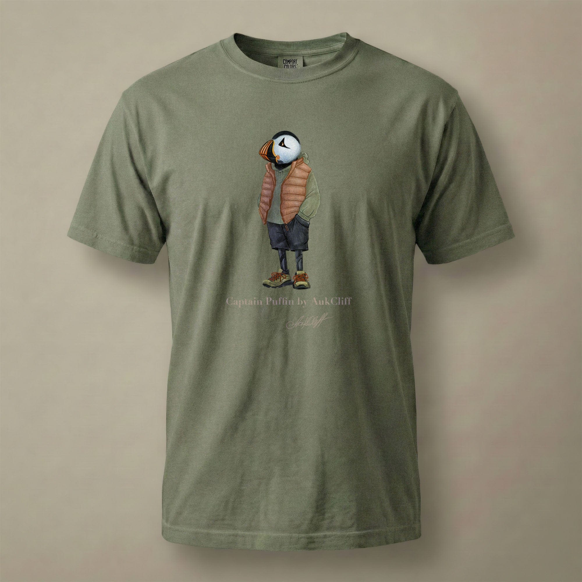 AukCliff® Captain Puffin T-shirt Moss / S Captain Puffin “New Zealand Tramper” Comfort Colors T-Shirt