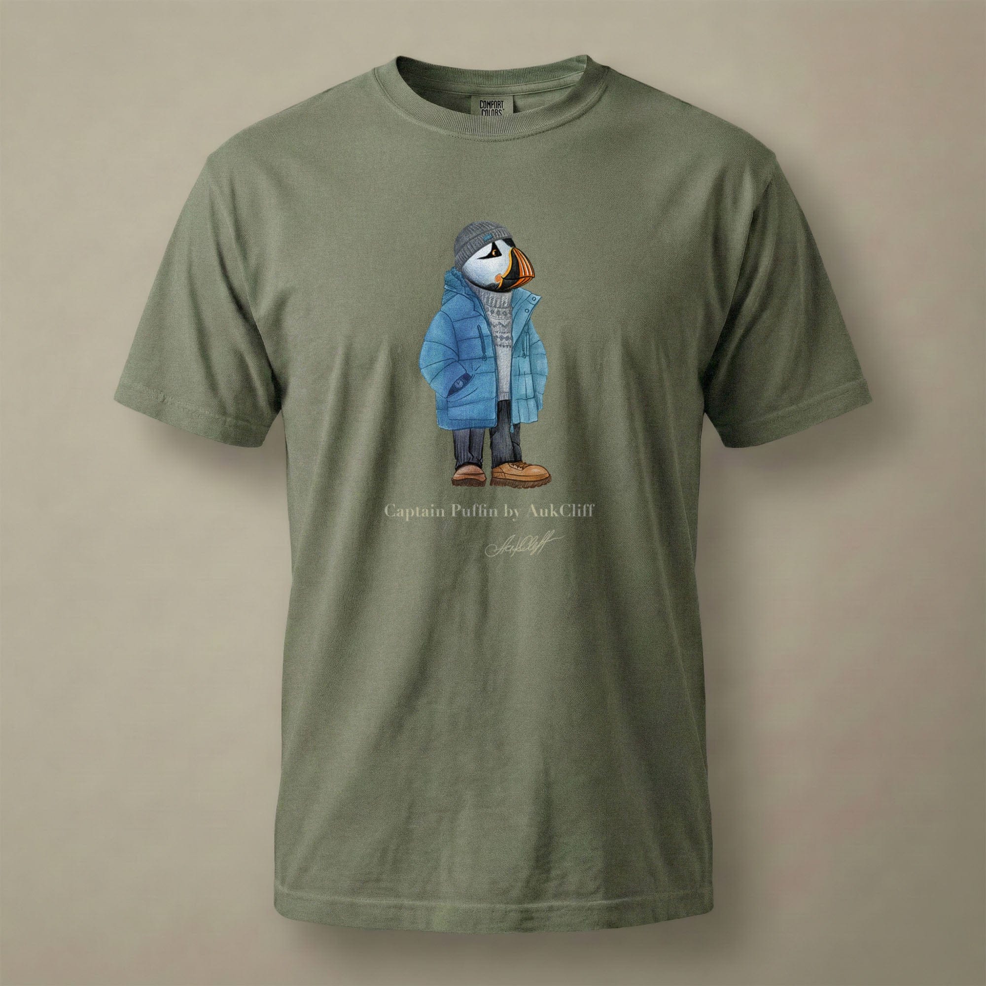AukCliff® Captain Puffin T-shirt Moss / S Captain Puffin “Nordic Wayfarer” Comfort Colors T-Shirt