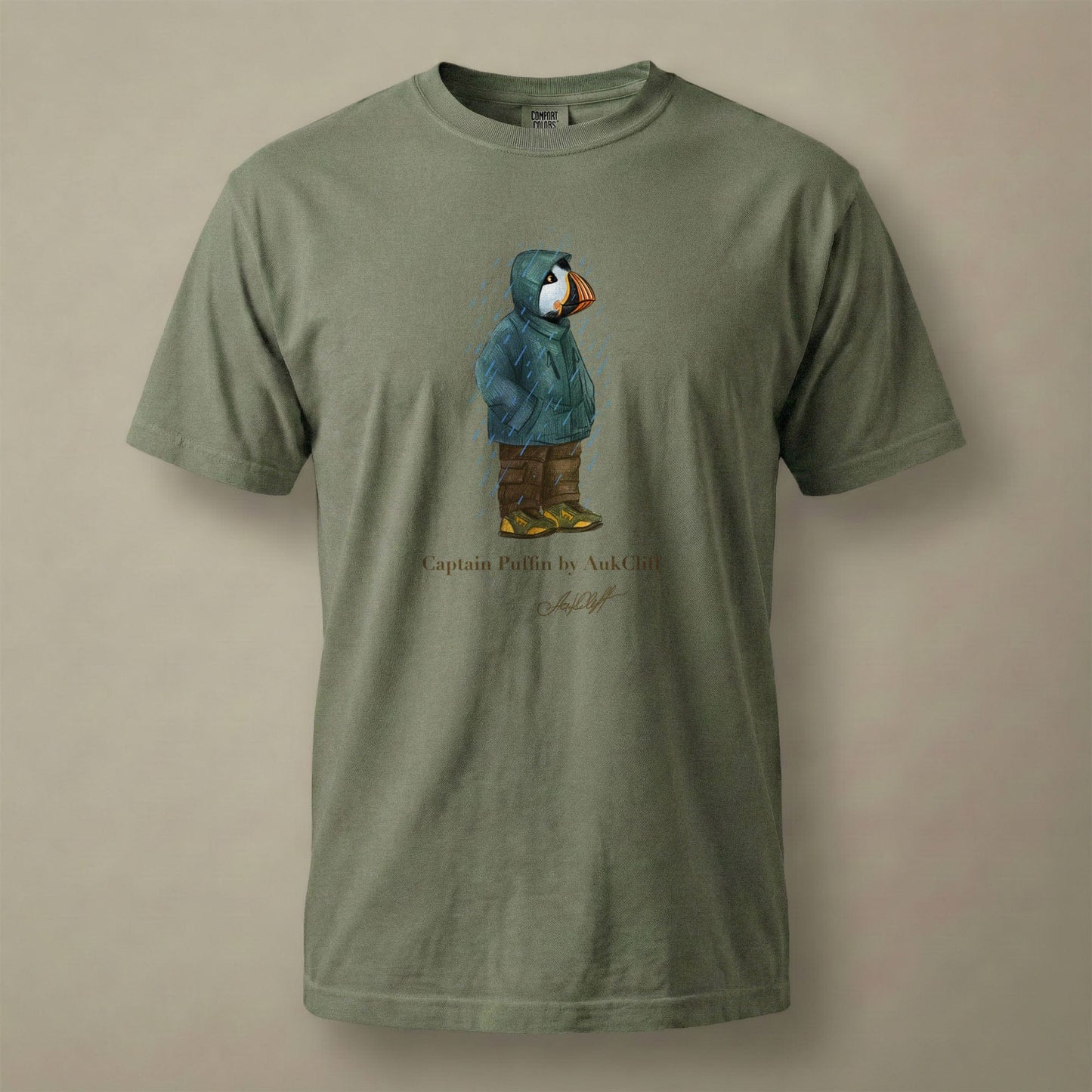 AukCliff Captain Puffin T-shirt Moss / S Captain Puffin™ “Rainy Day Rambler” Comfort Colors T-Shirt