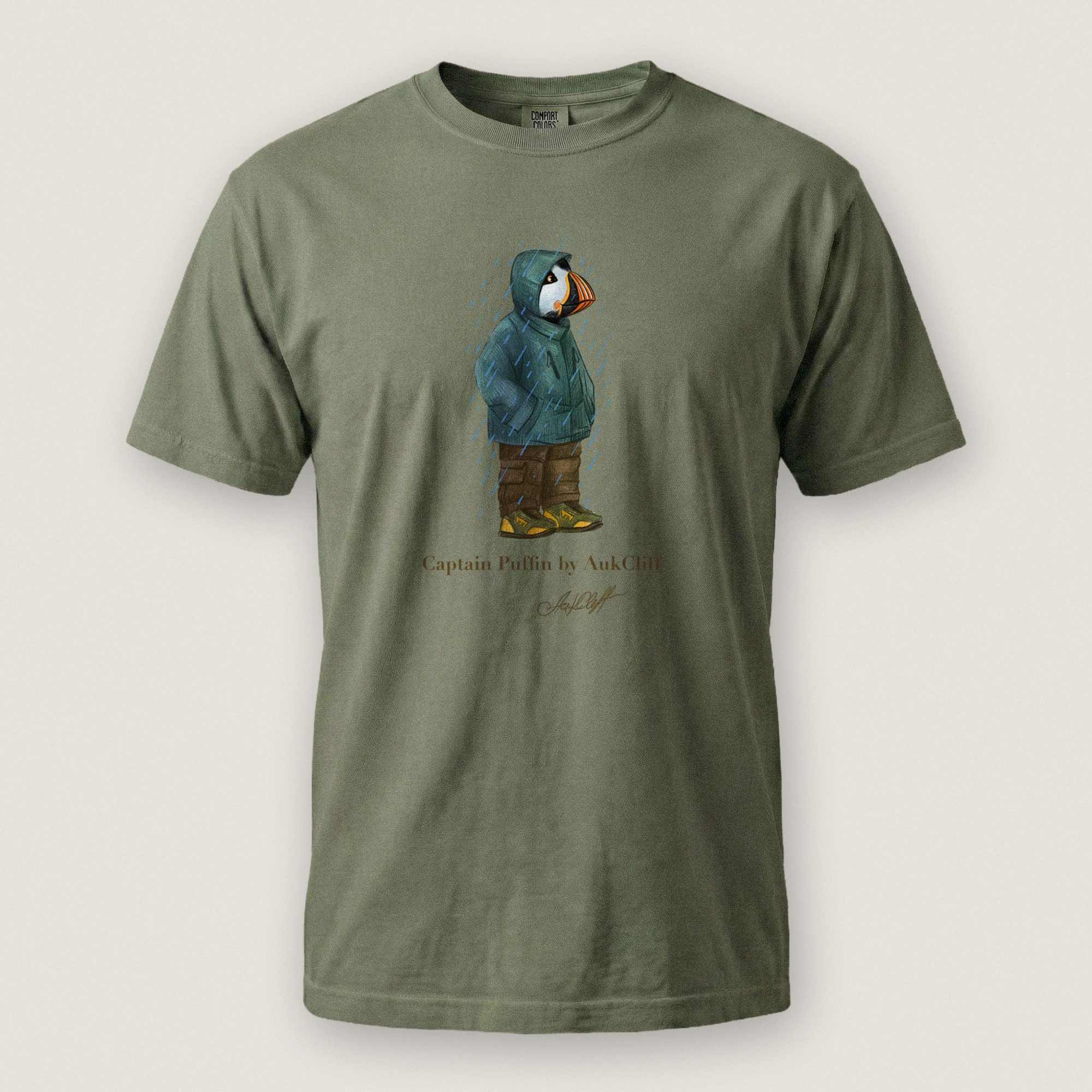 AukCliff Captain Puffin T-shirt Moss / S Captain Puffin™ “Rainy Day Rambler” Comfort Colors T-Shirt