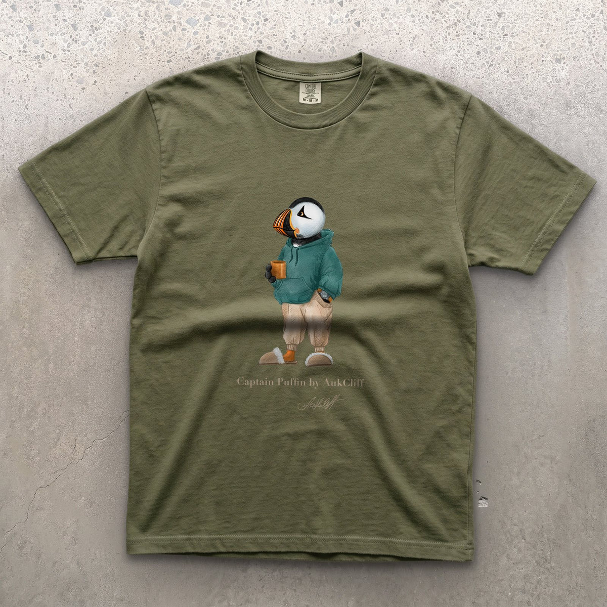 AukCliff® Captain Puffin T-shirt Moss / S Captain Puffin™ “Trail Après” Comfort Colors T-Shirt
