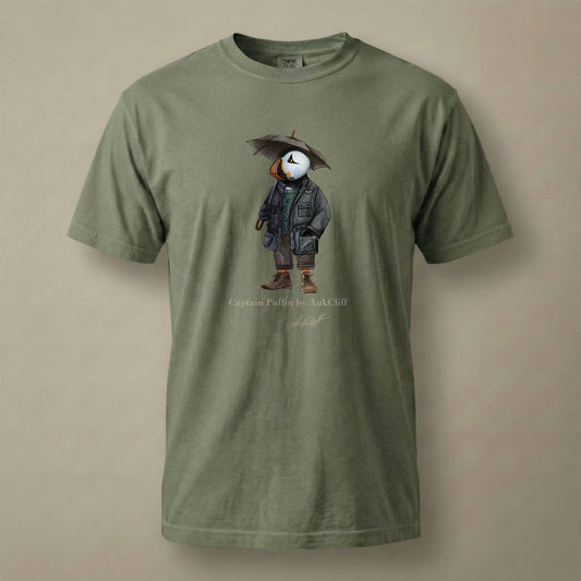 AukCliff® Captain Puffin T-shirt Moss / S Captain Puffin™ “Waxed Trail Rover” Comfort Colors T-Shirt