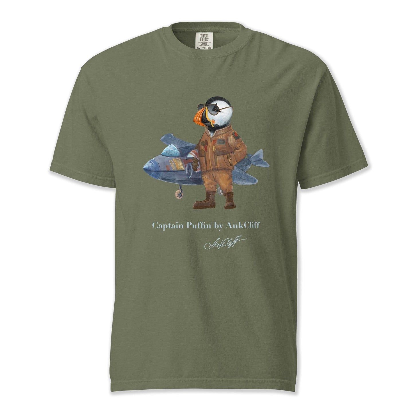 AukCliff Captain Puffin T-shirt Moss / S Comfort Colors™ Captain Puffin Jet Pilot T-Shirt