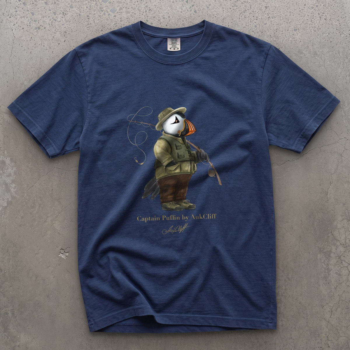AukCliff Captain Puffin T-shirt True Navy / S Captain Puffin™ Fly Fisherman Comfort Colors T-Shirt