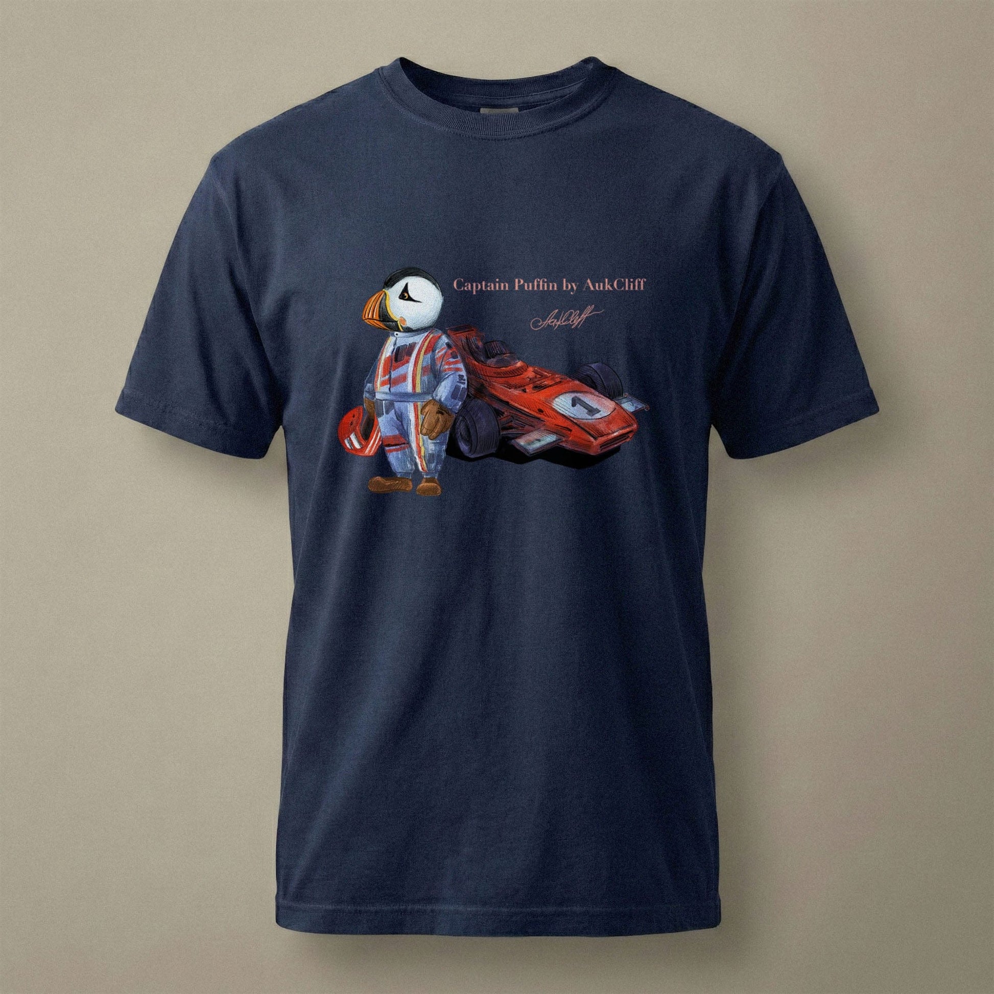 AukCliff Captain Puffin T-shirt True Navy / S Captain Puffin™ Formula Racer Comfort Colors T-Shirt