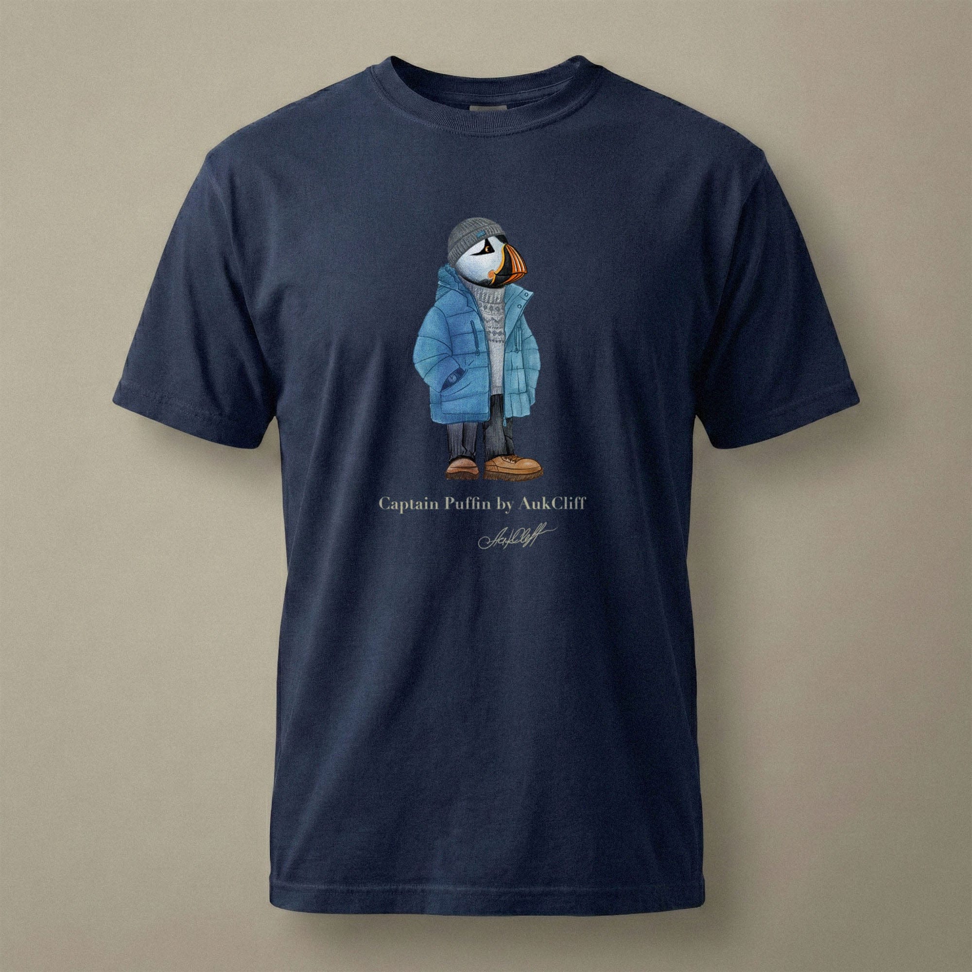 AukCliff® Captain Puffin T-shirt True Navy / S Captain Puffin “Nordic Wayfarer” Comfort Colors T-Shirt