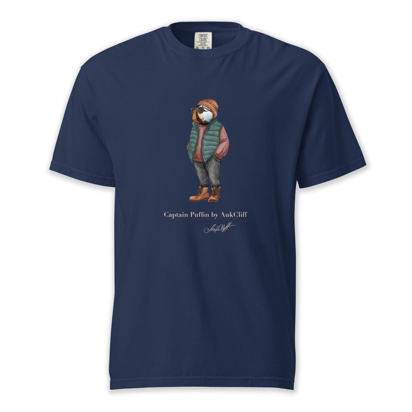 AukCliff® Captain Puffin T-shirt True Navy / S Captain Puffin™ “Puffer Vest Nomad” Comfort Colors T-Shirt
