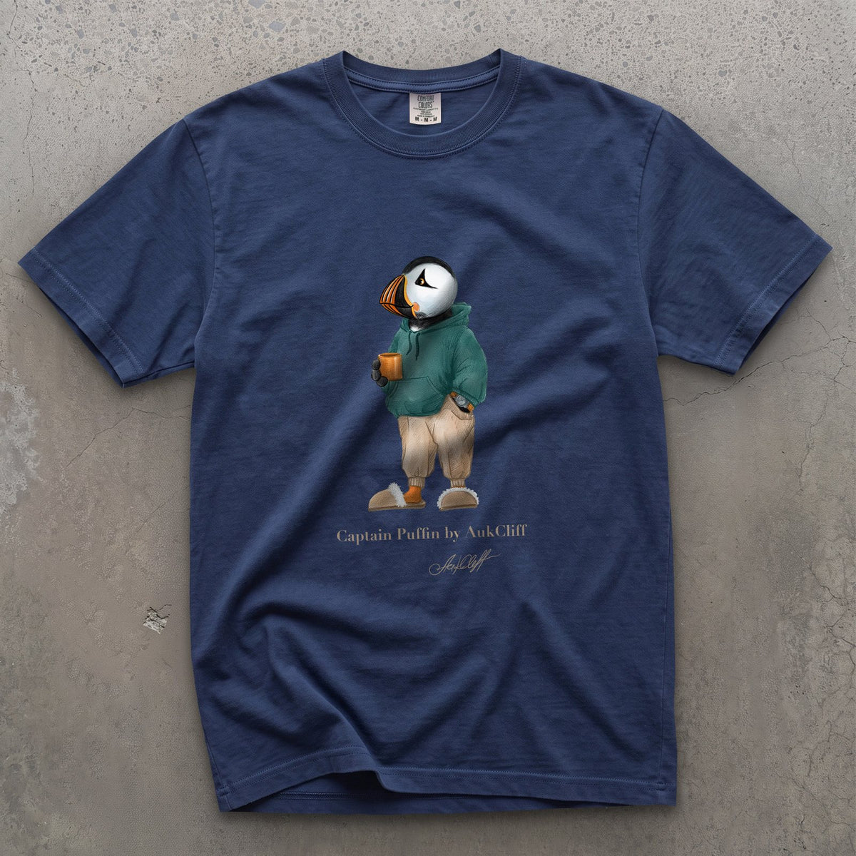 AukCliff® Captain Puffin T-shirt True Navy / S Captain Puffin™ “Trail Après” Comfort Colors T-Shirt