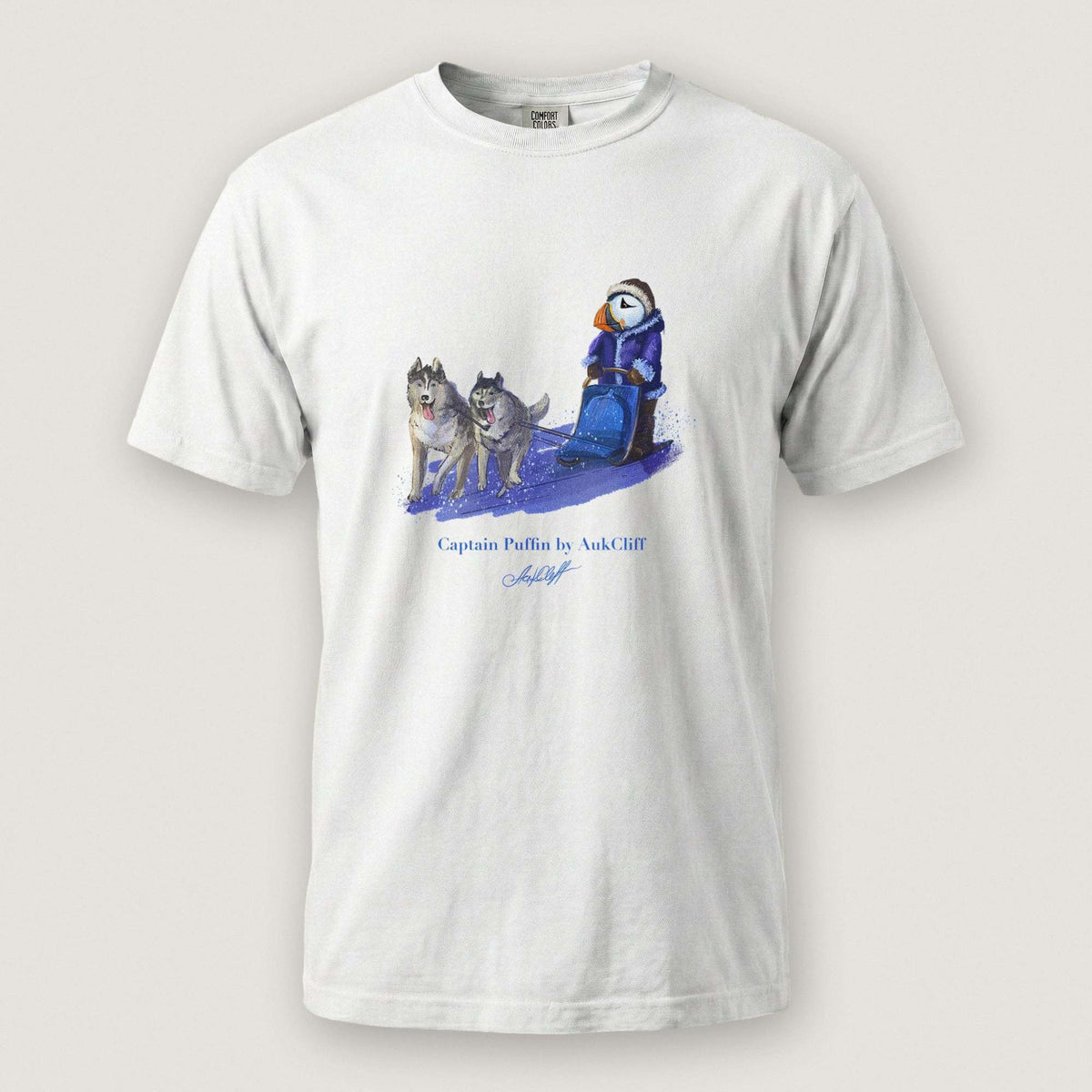 AukCliff Captain Puffin T-shirt White / S Captain Puffin™ Arctic Dog Sledder T-Shirt