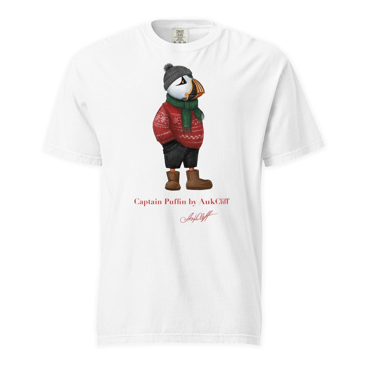 AukCliff Captain Puffin T-shirt White / S Captain Puffin™ “Festive Puffin” Comfort Colors T-Shirt