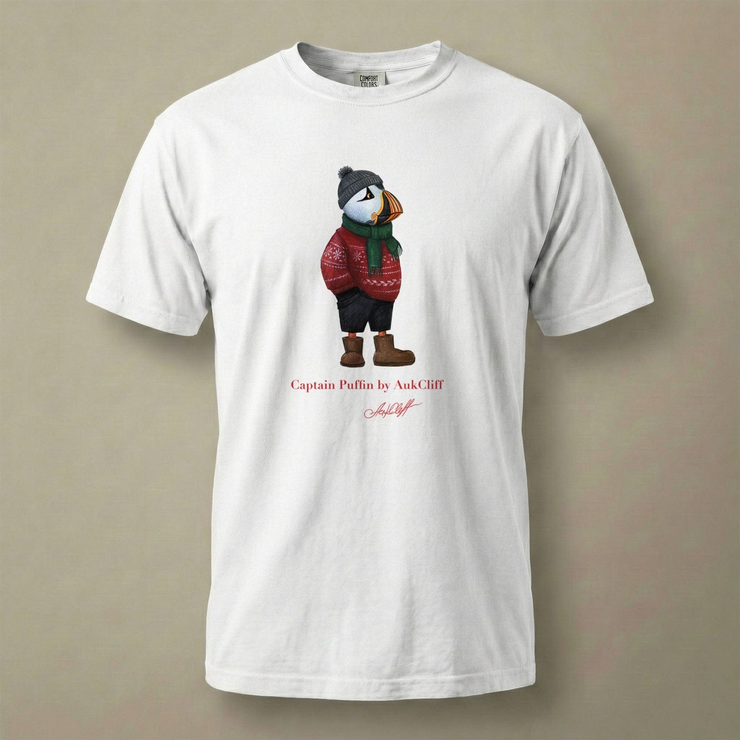 AukCliff Captain Puffin T-shirt White / S Captain Puffin™ “Festive Puffin” Comfort Colors T-Shirt