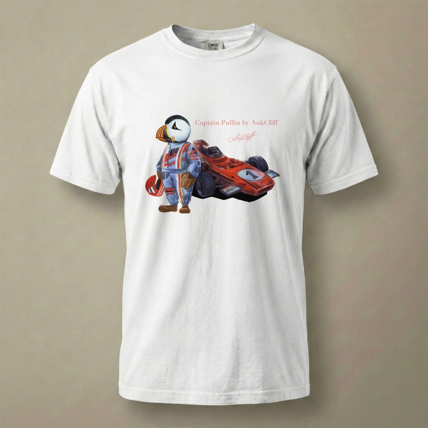 AukCliff Captain Puffin T-shirt White / S Captain Puffin™ Formula Racer Comfort Colors T-Shirt