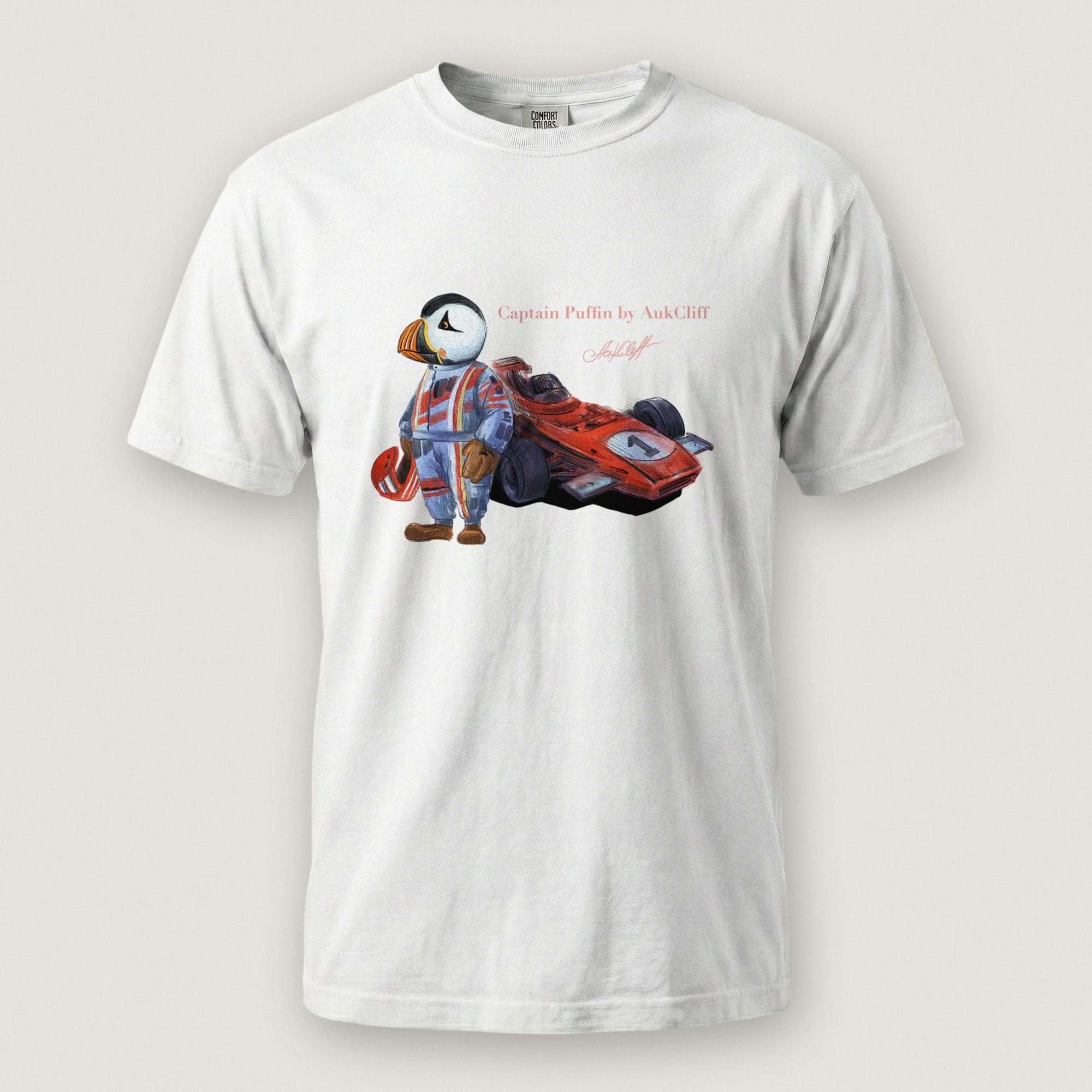 AukCliff Captain Puffin T-shirt White / S Captain Puffin™ Formula Racer Comfort Colors T-Shirt
