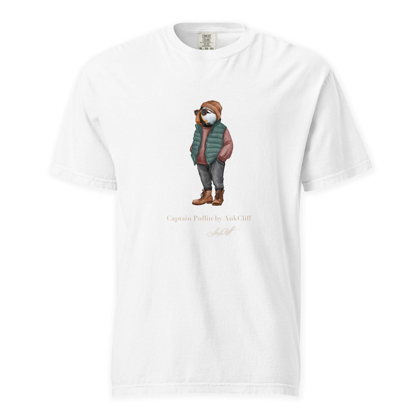 AukCliff® Captain Puffin T-shirt White / S Captain Puffin™ “Puffer Vest Nomad” Comfort Colors T-Shirt